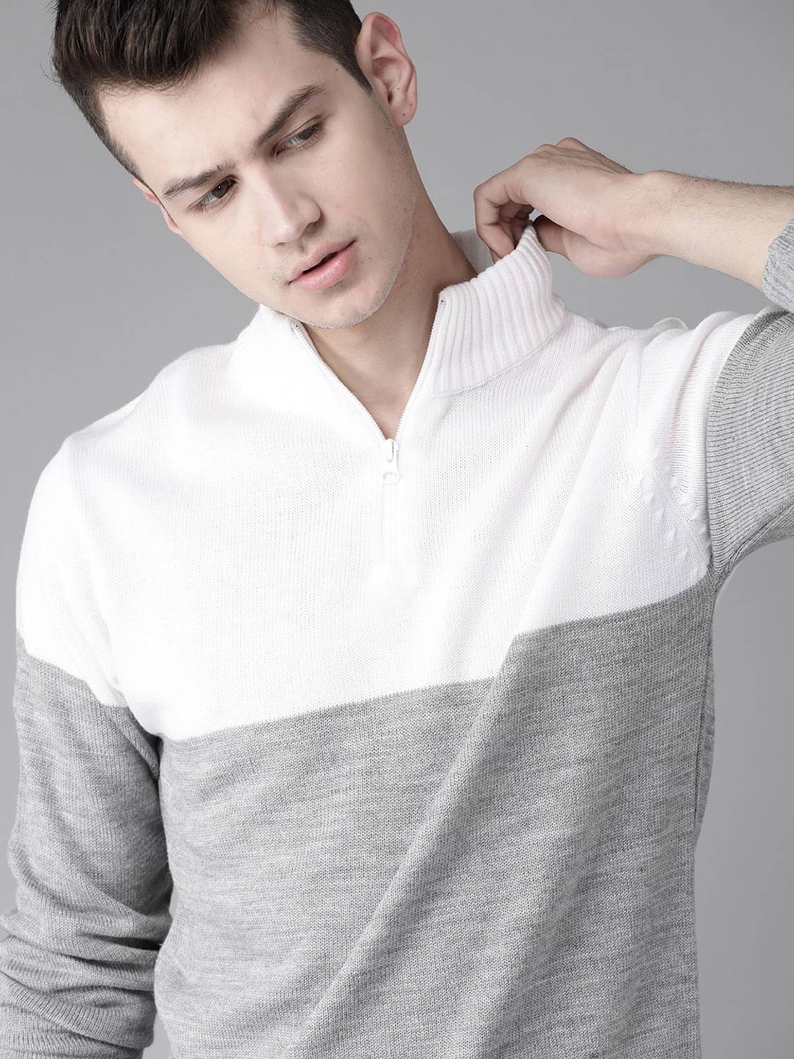 Roadster Grey Colorblock High Neck Men's Sweater - Image 2