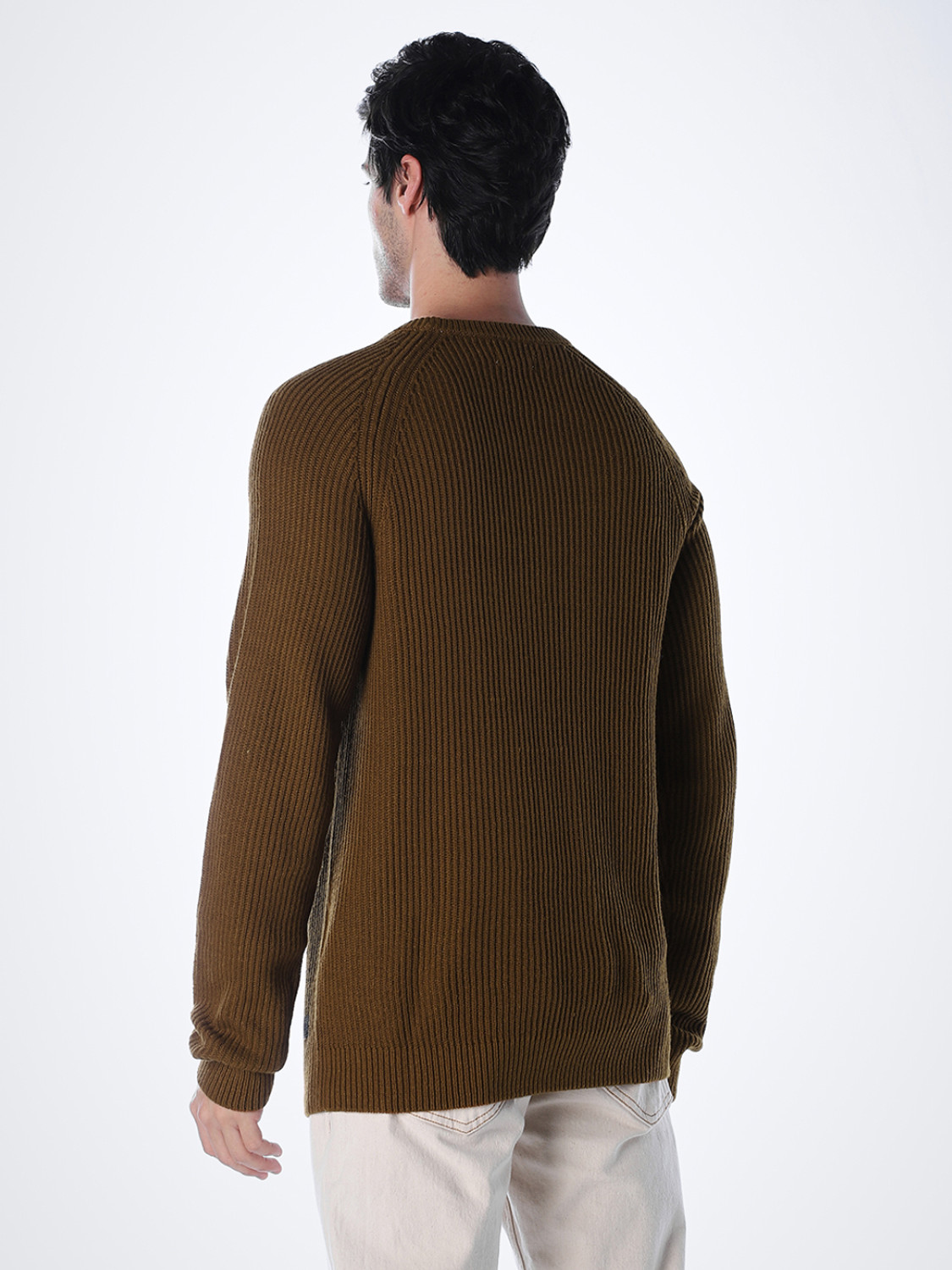 Image of JACK & JONES Self Design Crew Neck Casual Men Brown Sweater