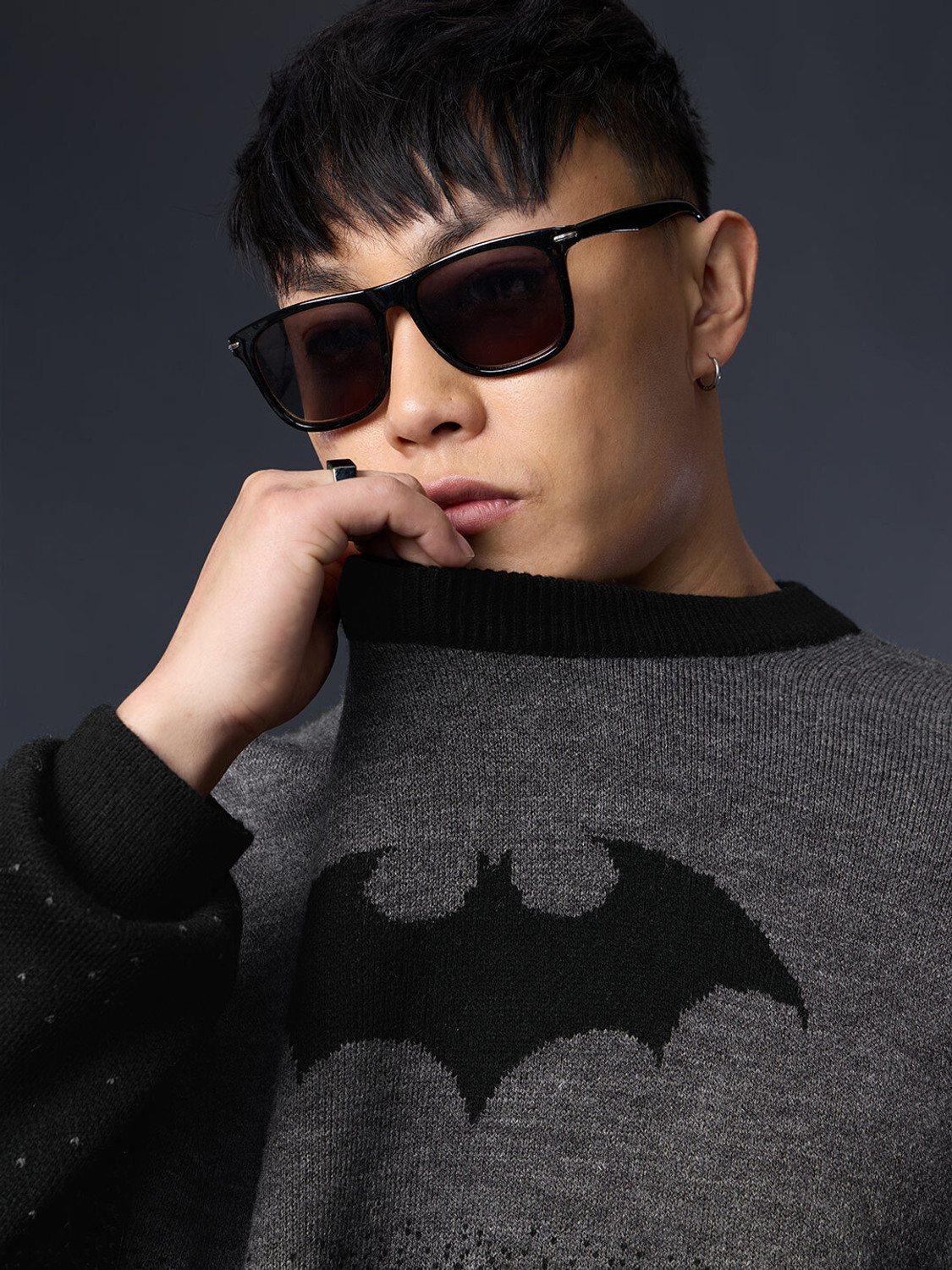 Image of The Souled Store Men Graphic Print Round Neck Grey Sweater