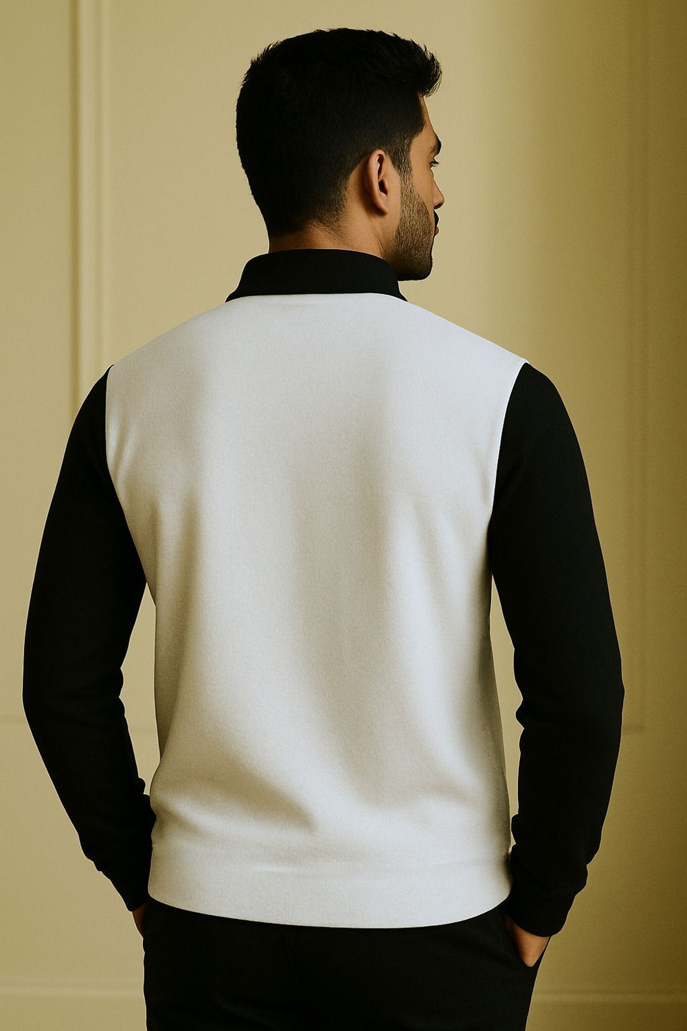 Image of Try This Colorblock Men Zip Neck Black, Dark Green, White T-Shirt