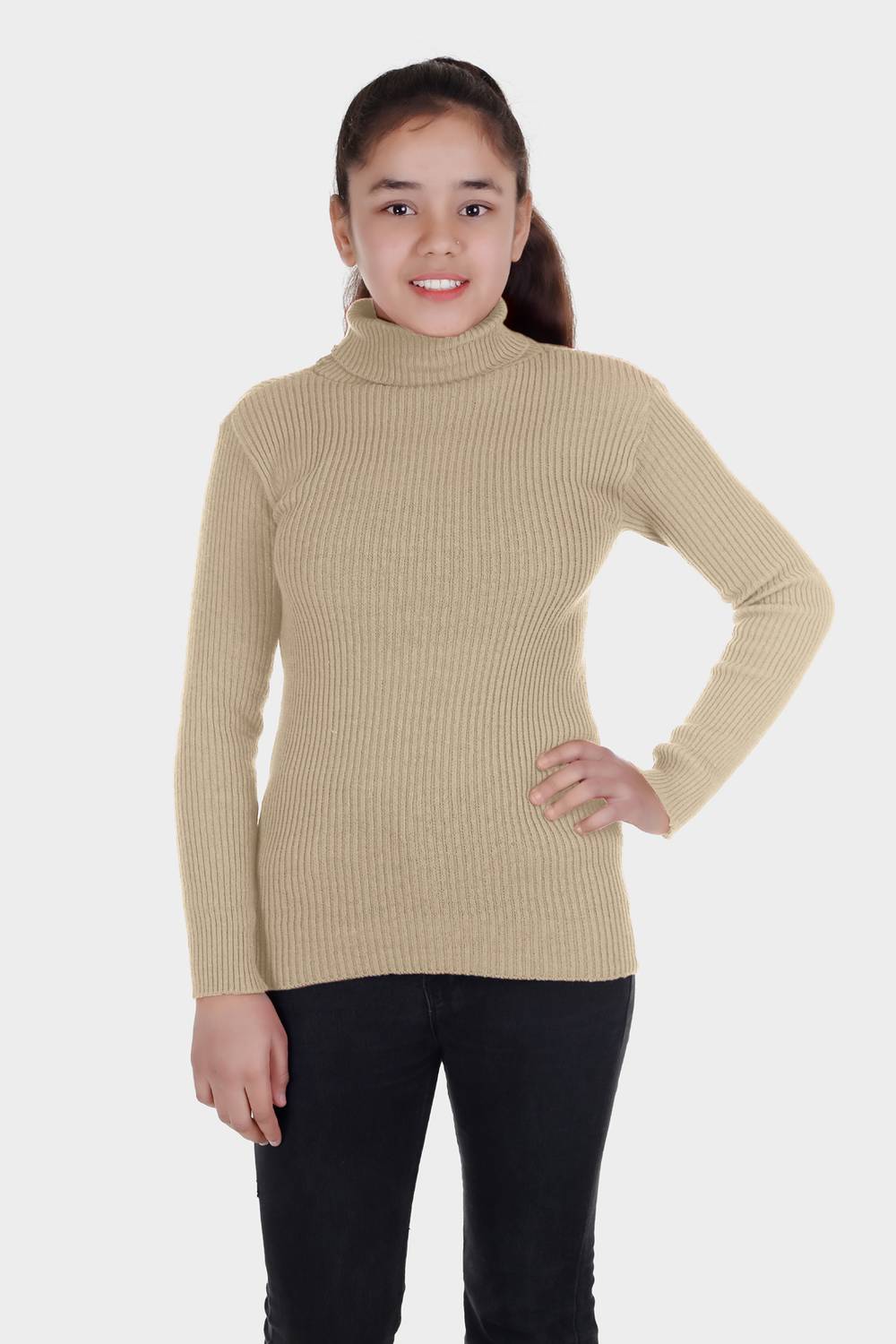 adibaba Solid Turtle Neck Casual Boys & Girls Beige Sweater