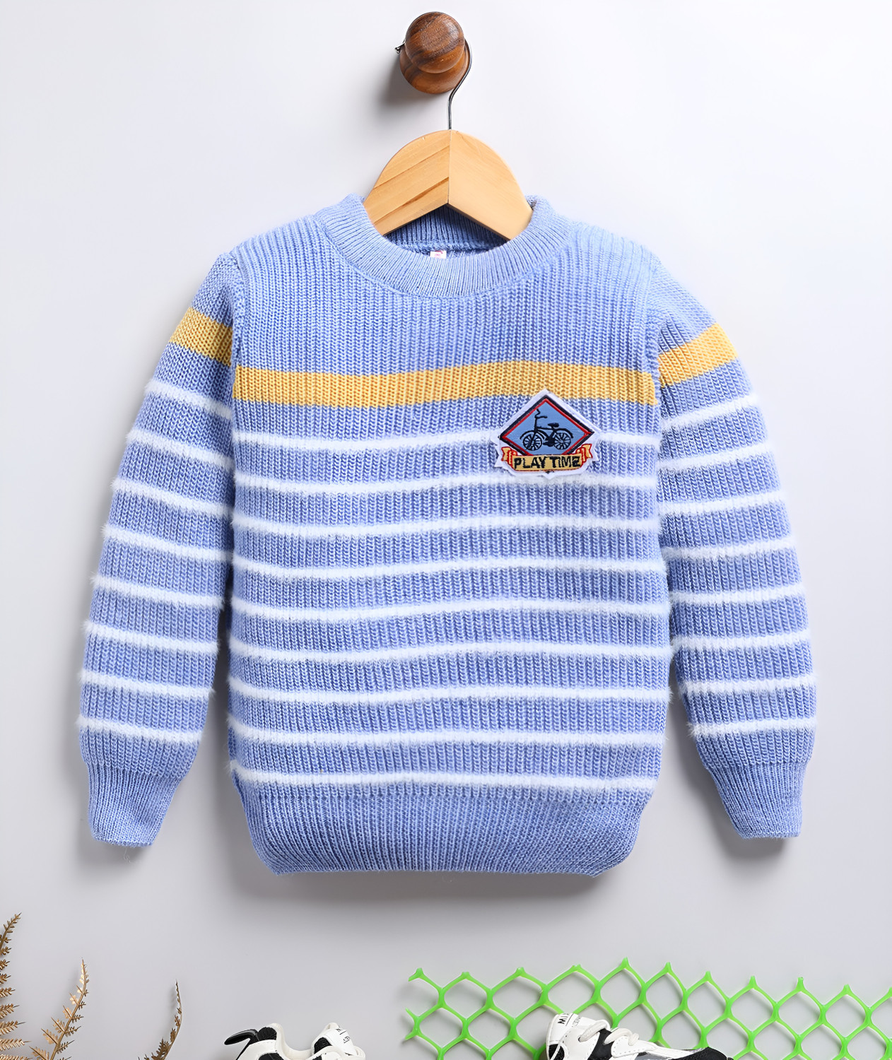 Image of TOONYPORT Woven Round Neck Casual Baby Boys & Baby Girls Blue Sweater