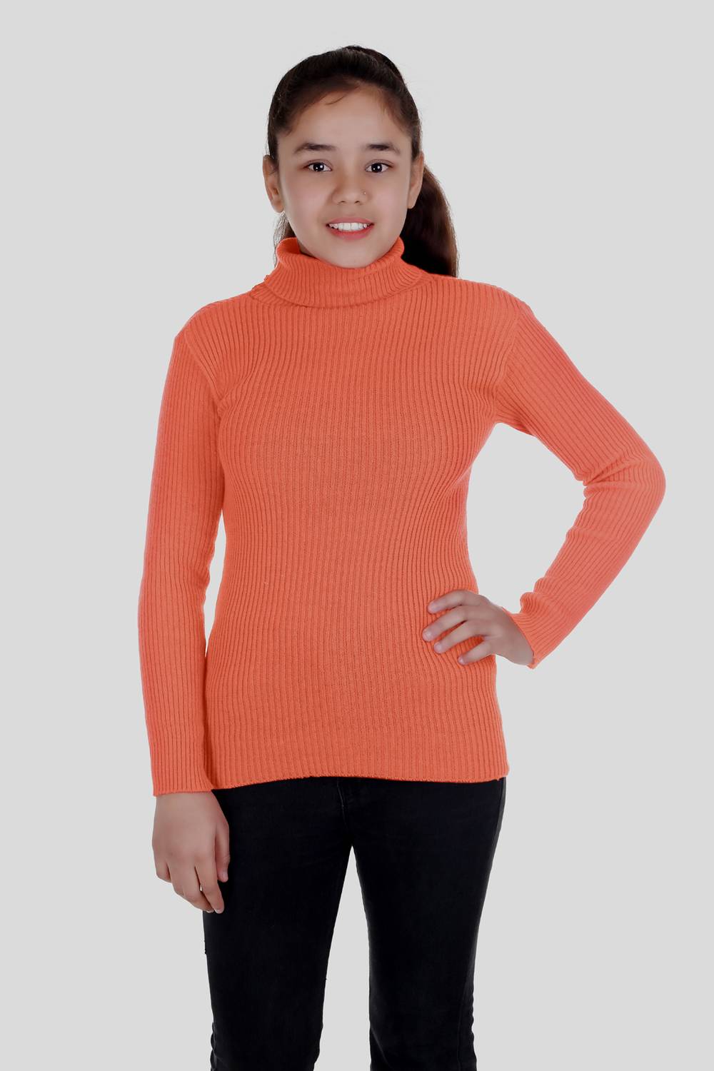 adibaba Solid Turtle Neck Casual Boys & Girls Reversible Orange Sweater