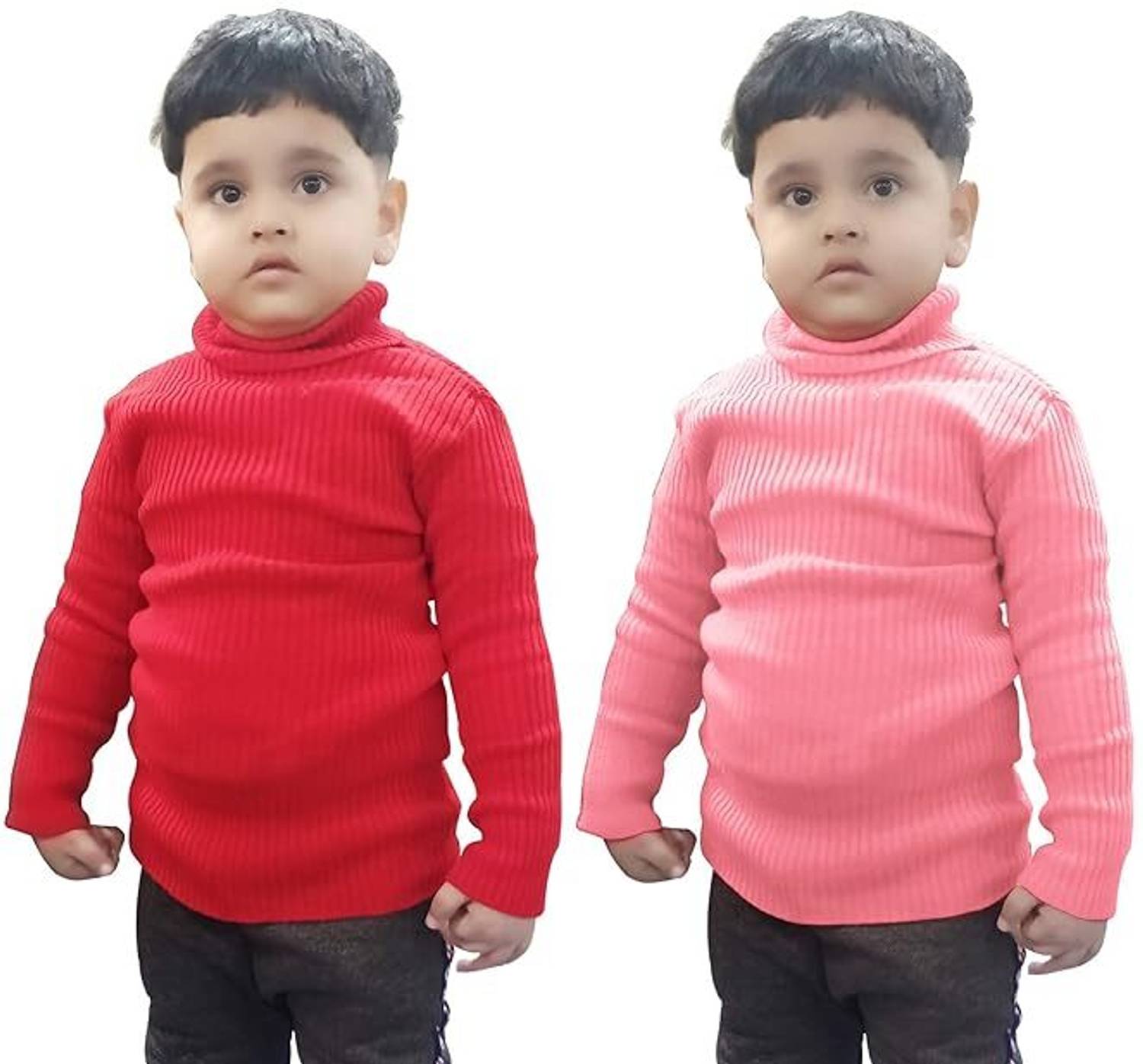 Desnuda Self Design Turtle Neck Casual Boys & Girls Red, Pink Sweater