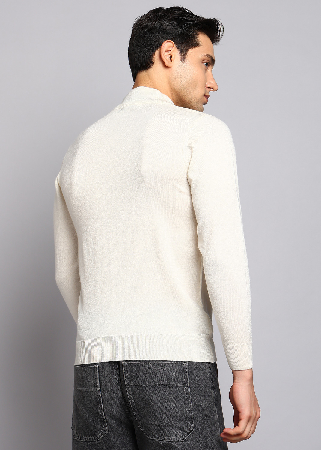 Image of MONTE CARLO Men Solid High Neck Beige Sweater
