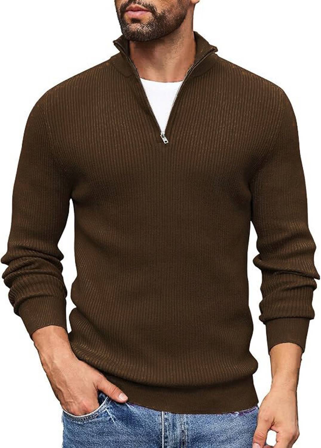 ColorChakra Solid Collared Men's Brown Sweater