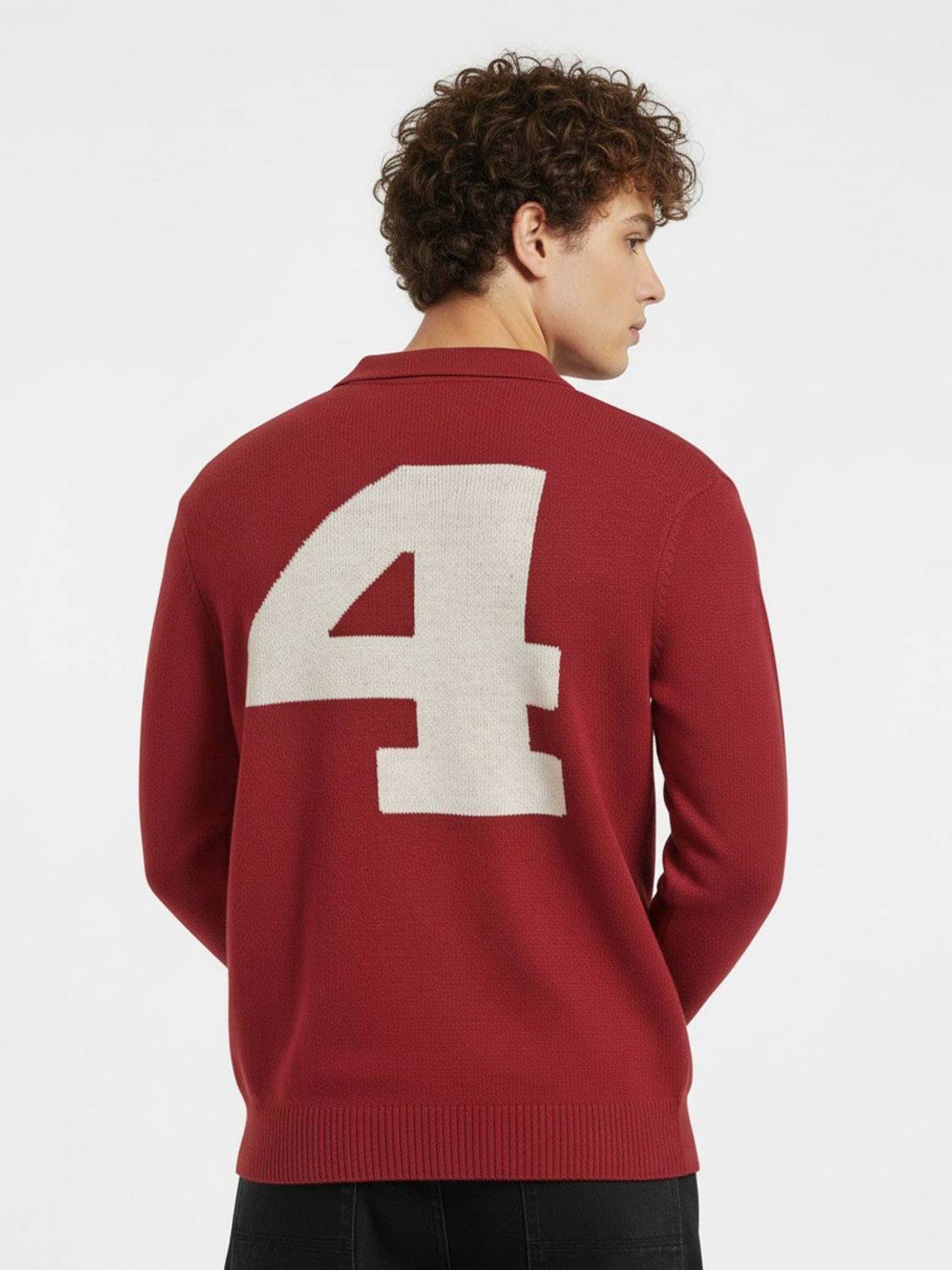 Glitchez Men Maroon Collared Neck Sweater - Image 3