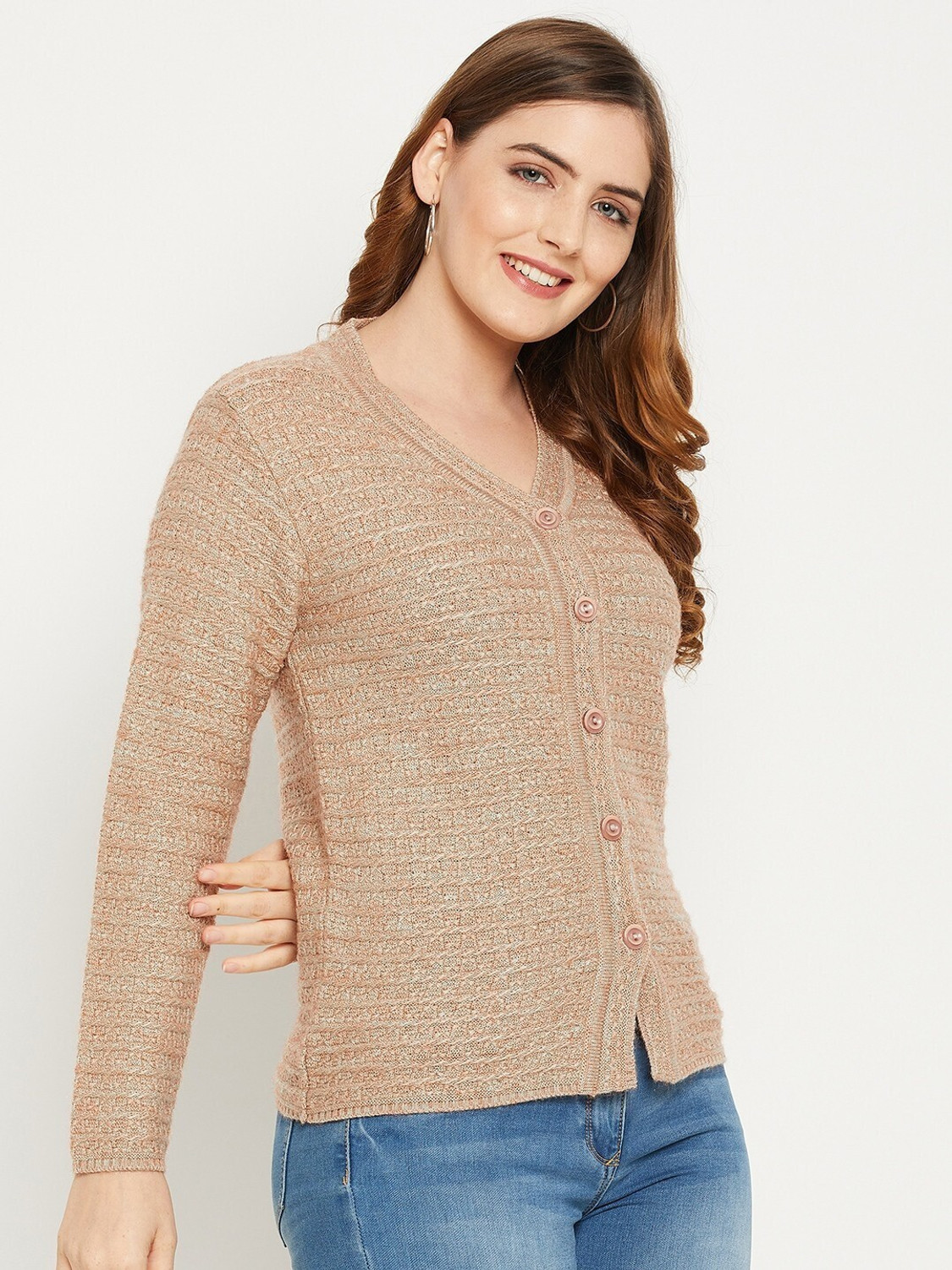 Image of Zigo Self Design V Neck Casual Women Purple Sweater