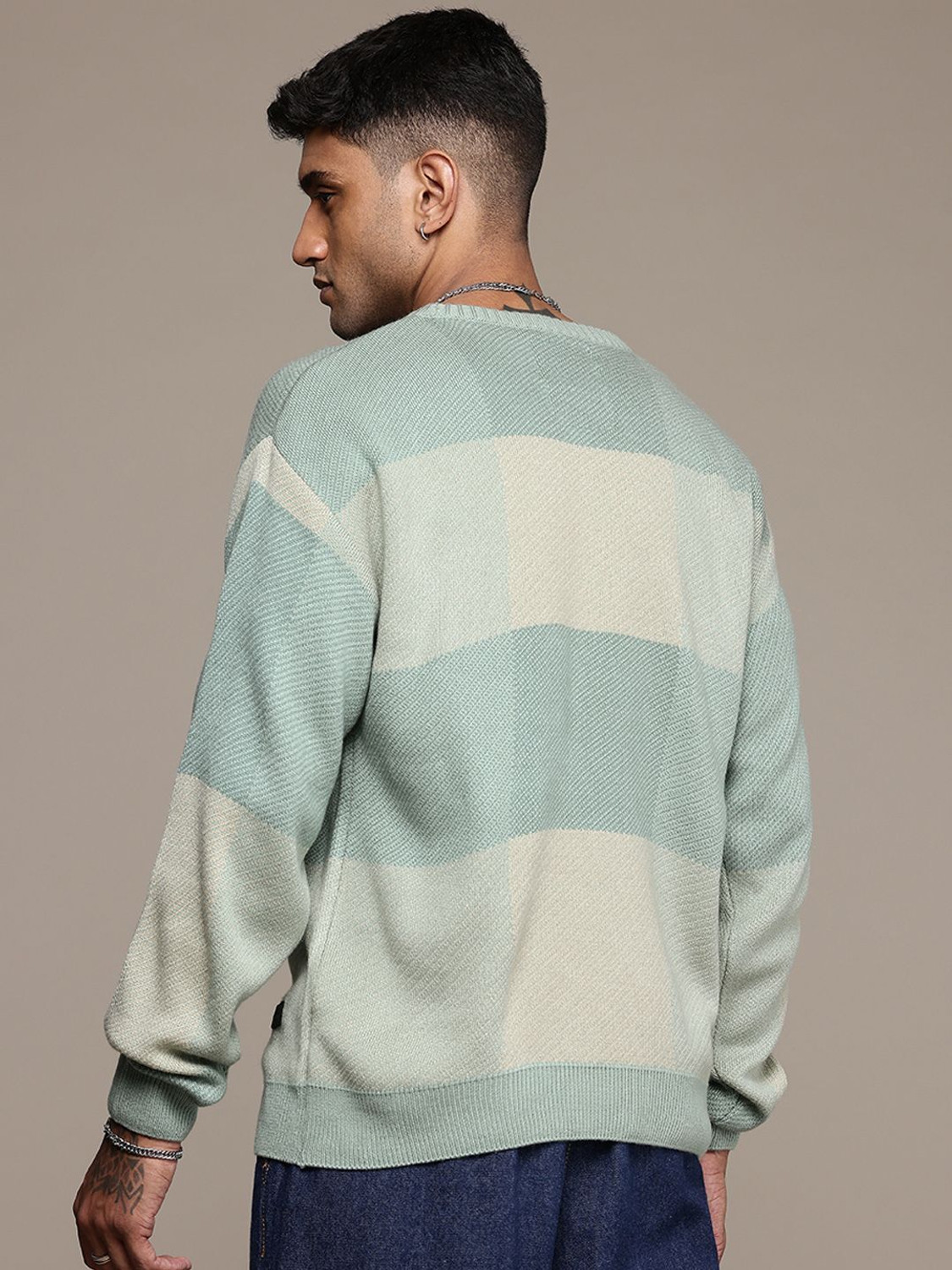 Image of Roadster Self Design Round Neck Casual Men Green Sweater
