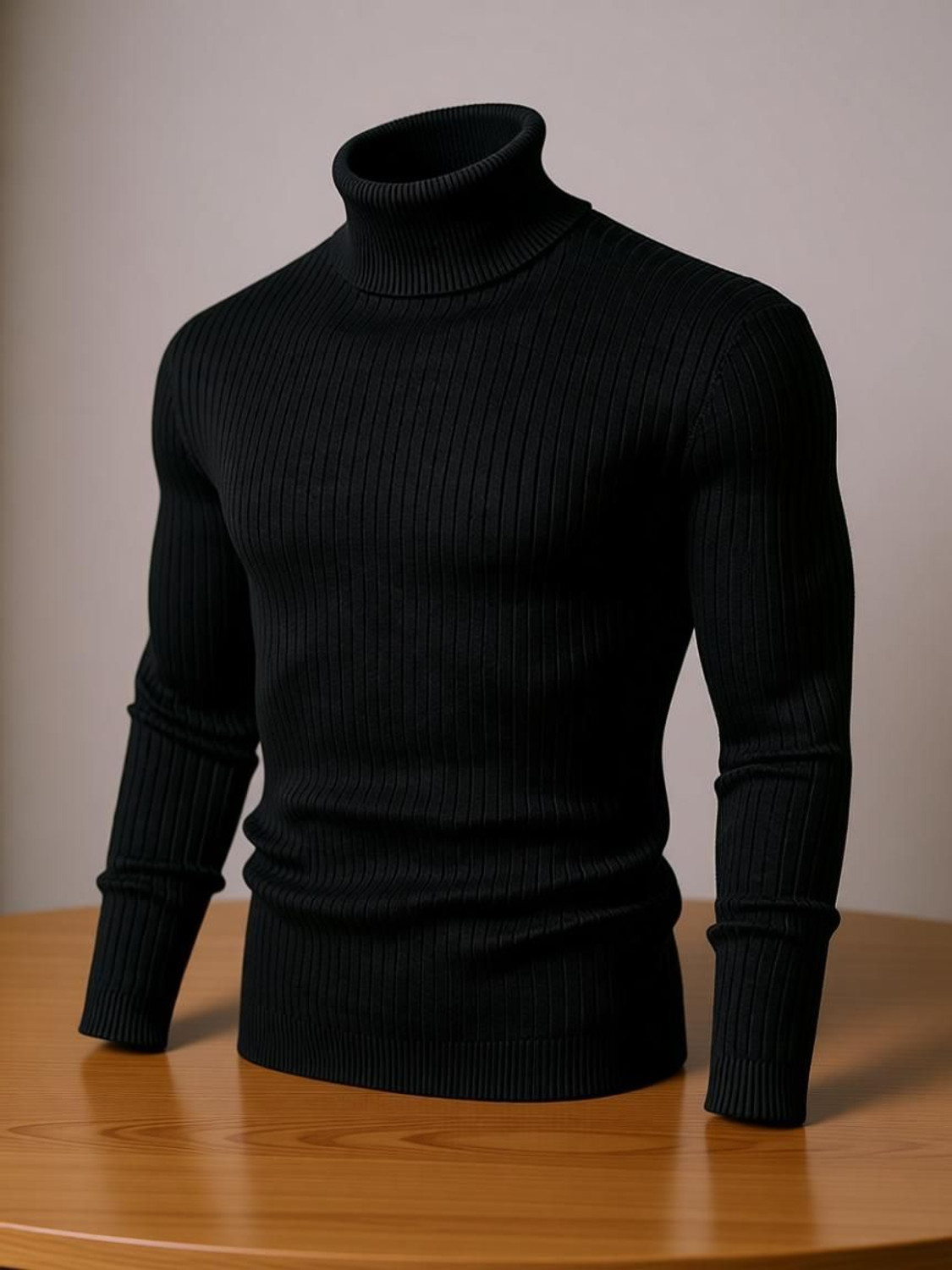 Image of clothster Men Solid High Neck Black Sweater