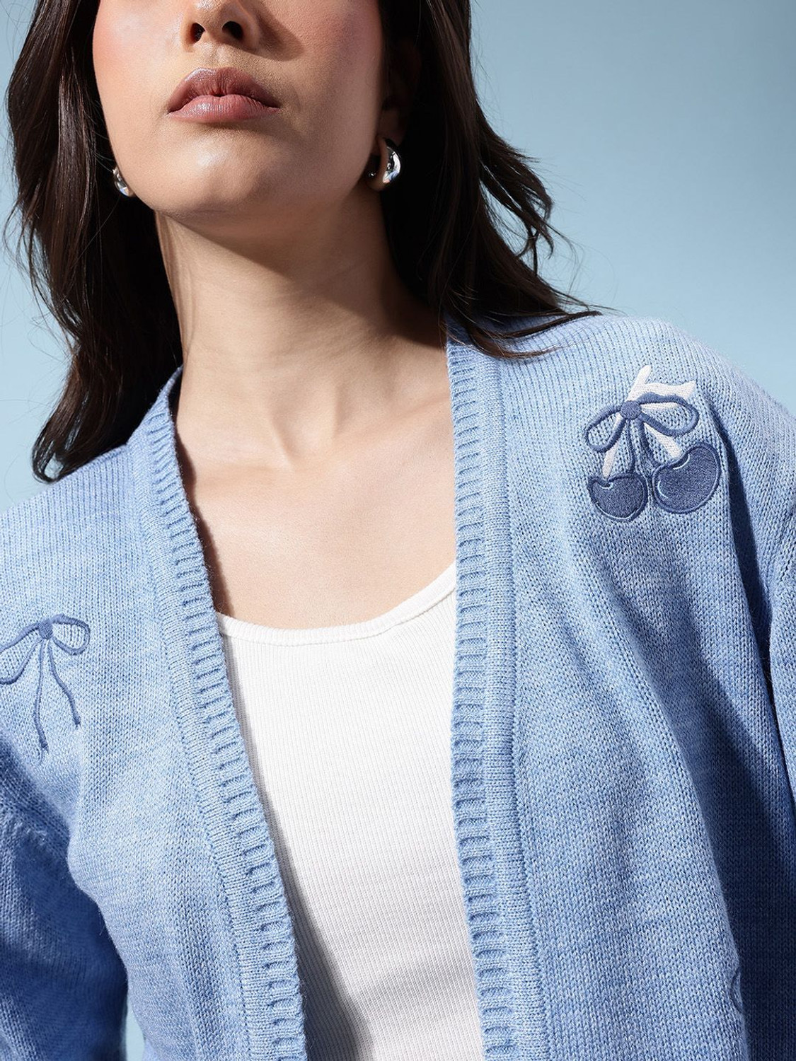 Image of Glitchez Embroidered Casual Women Blue Sweater