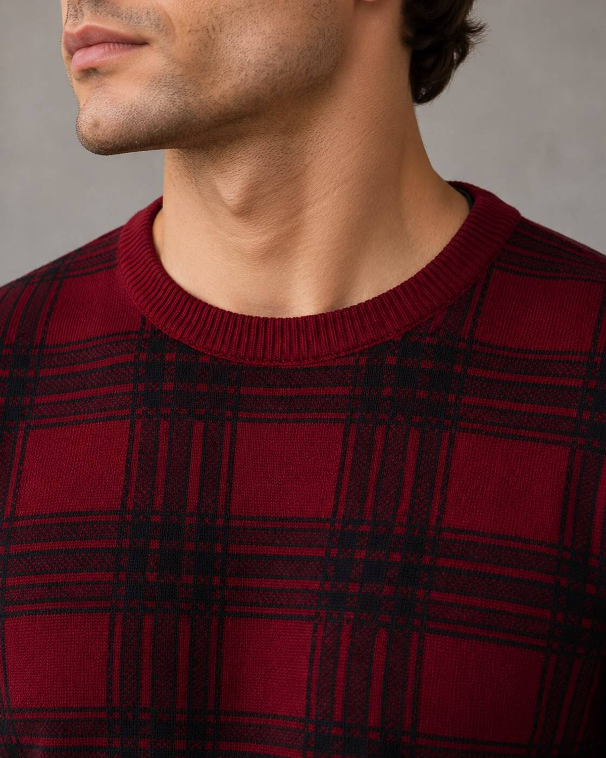 Image of METRONAUT Checkered Round Neck Casual Men Red, Black Sweater