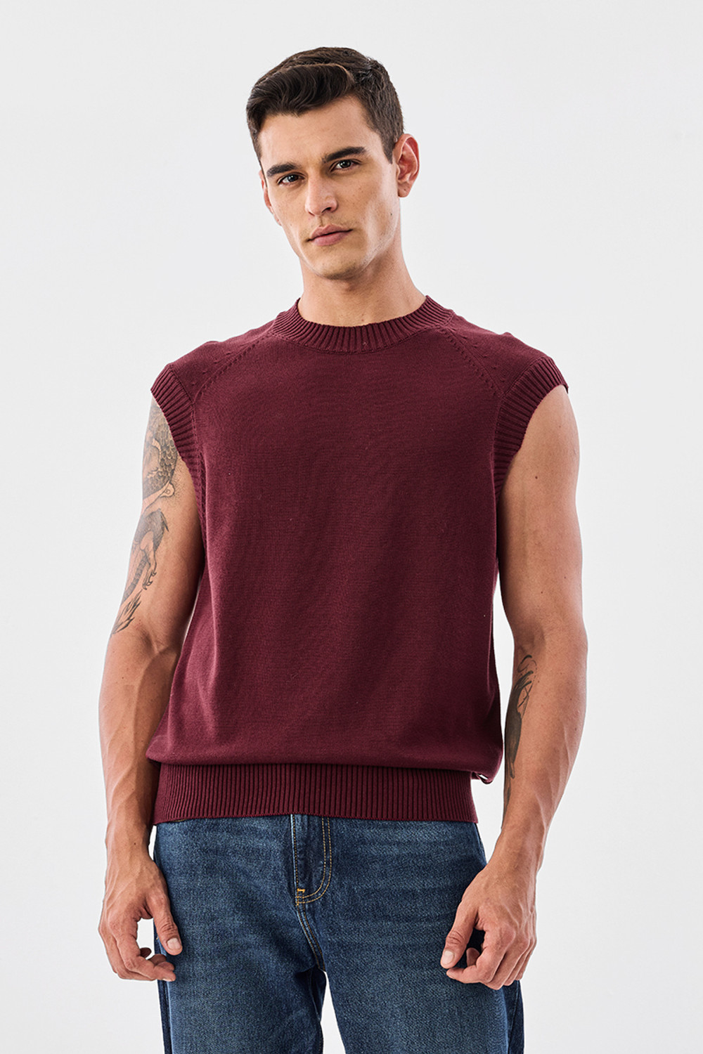 Image of Snitch Men Solid Crew Neck Maroon Sweater