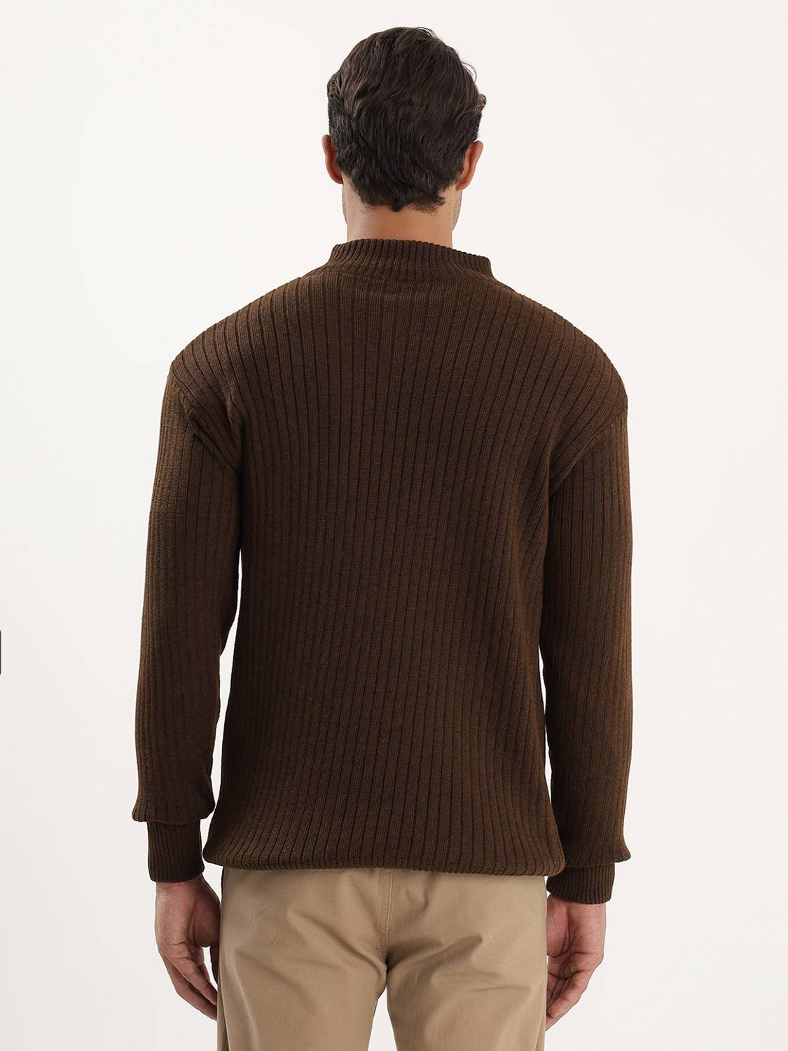 kveto Men Brown High Neck Casual Sweater - Image 2