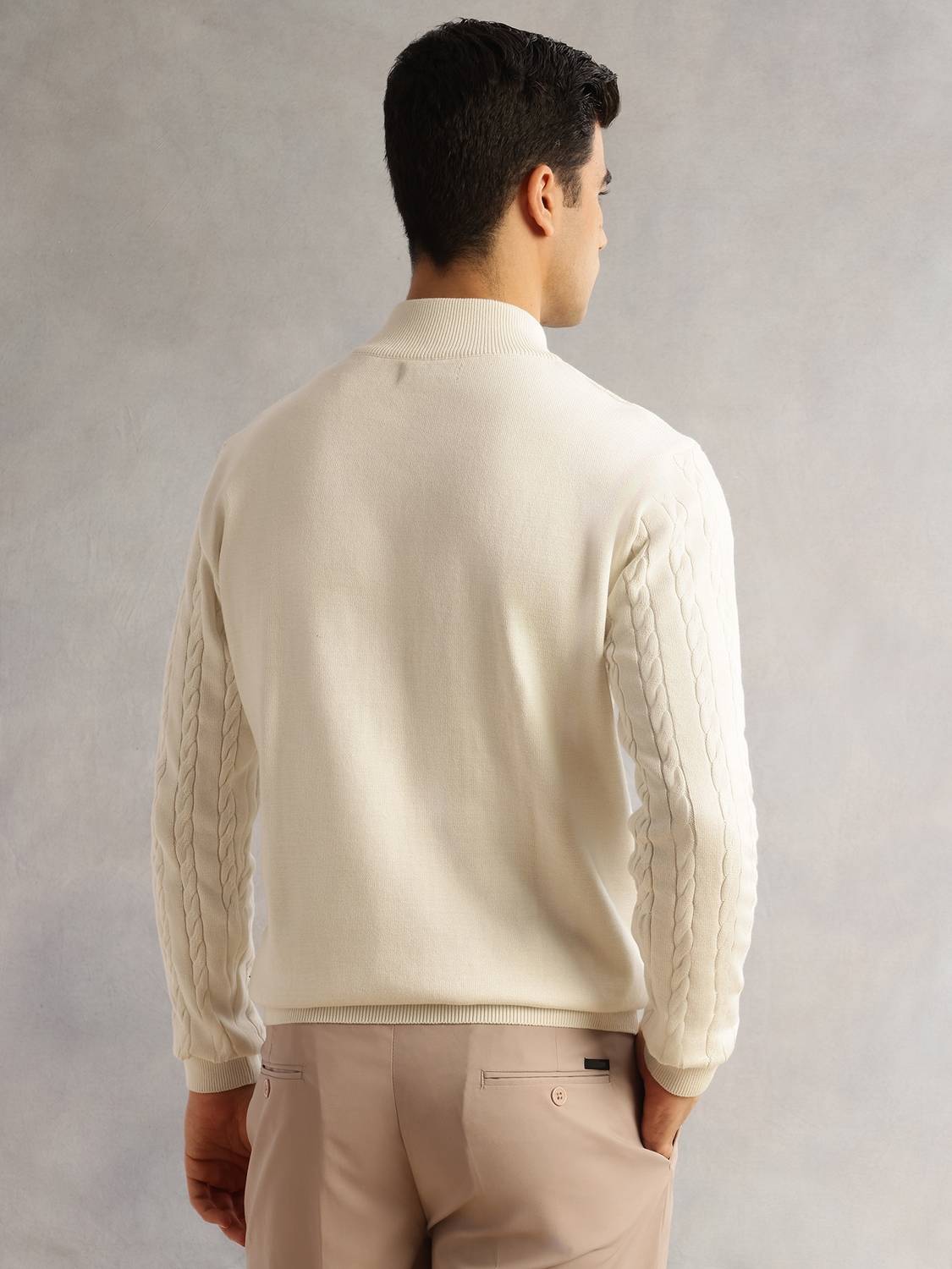 Thomas Scott Mandarin Neck White Sweater - Image 2