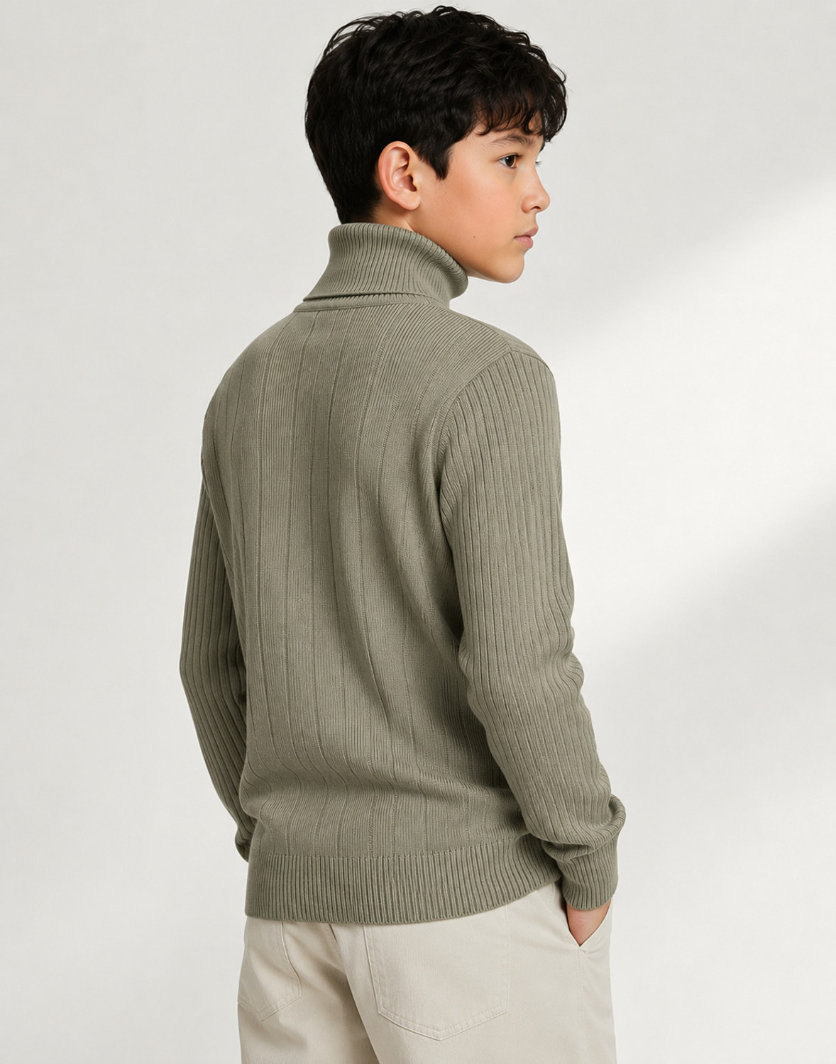 Image of Clothify Self Design Turtle Neck Casual Boys Light Green Sweater