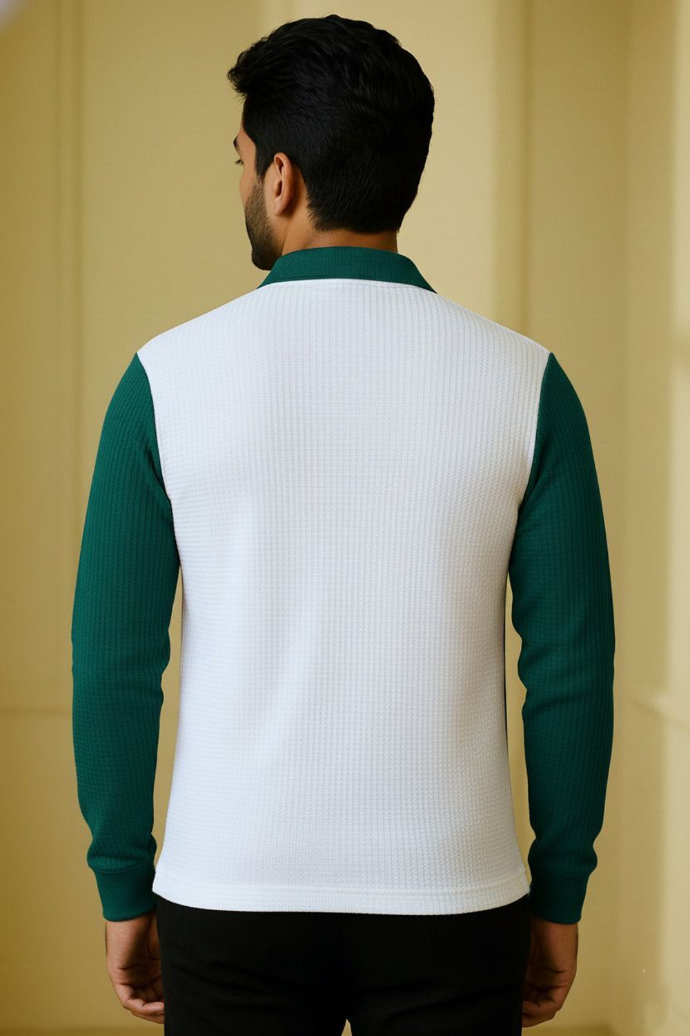 Image of Try This Colorblock Men Zip Neck Black, Dark Green, White T-Shirt