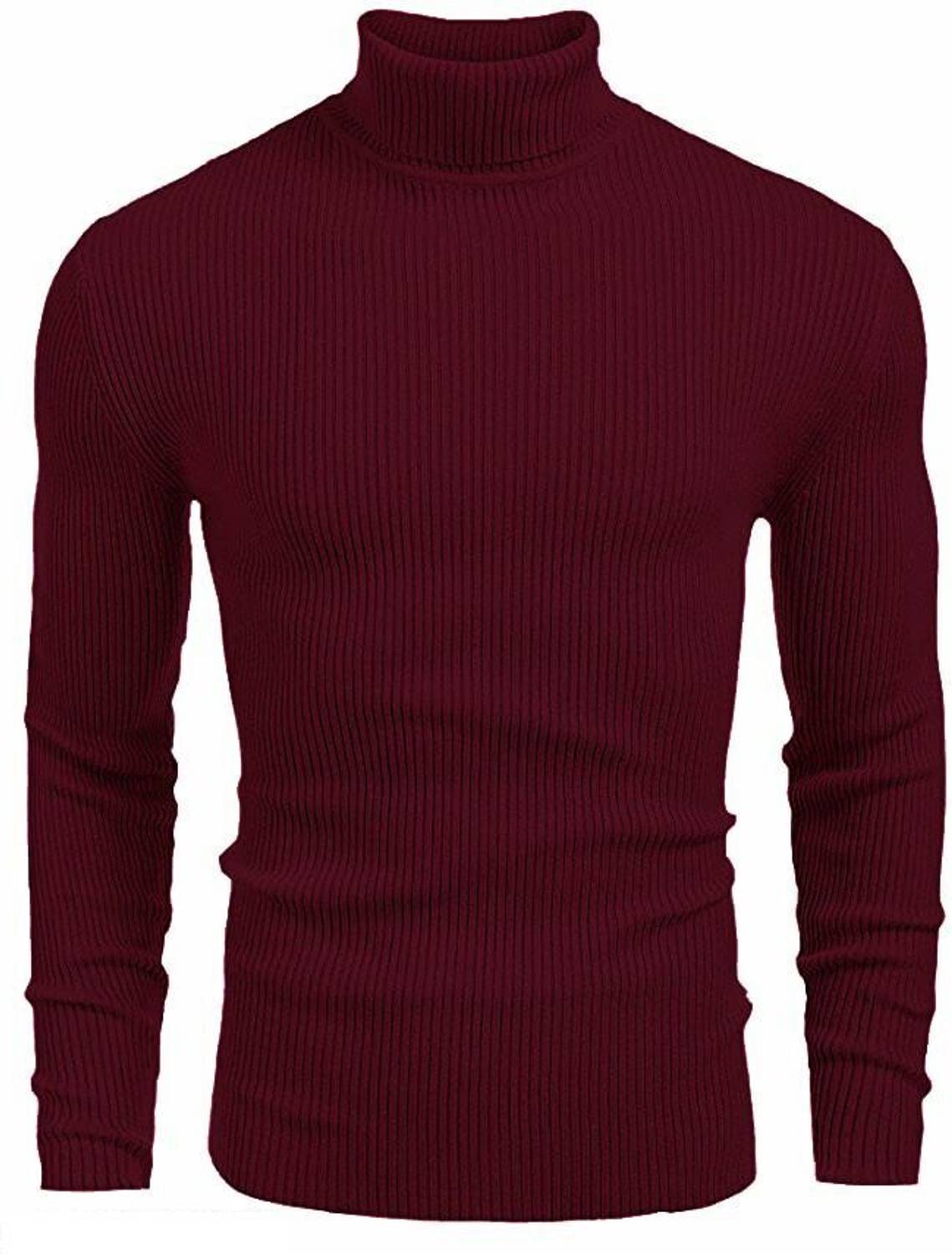 HouseOfCommon Solid High Neck Casual Men Maroon Sweater