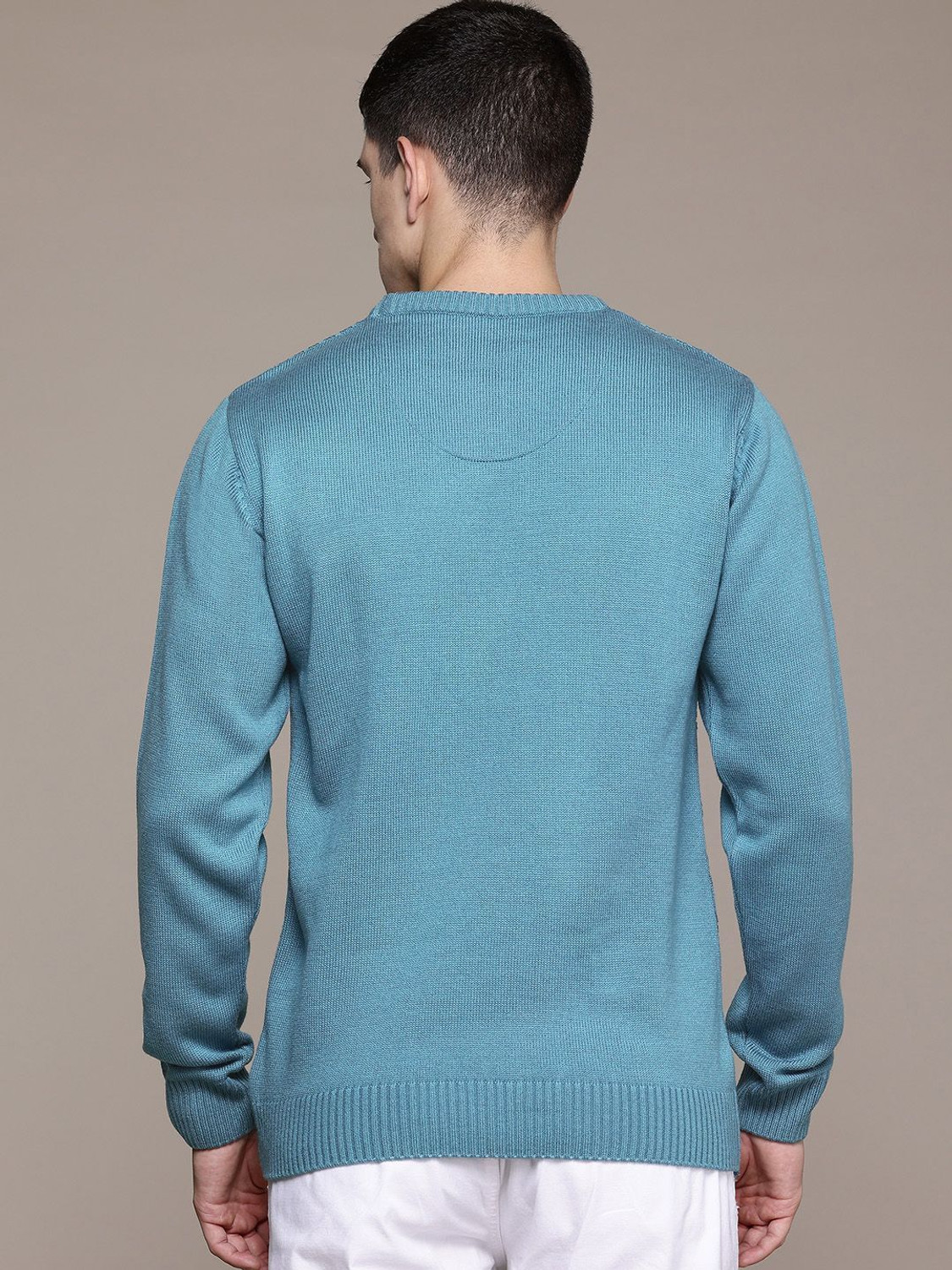 Image of Roadster Self Design Round Neck Casual Men Green Sweater