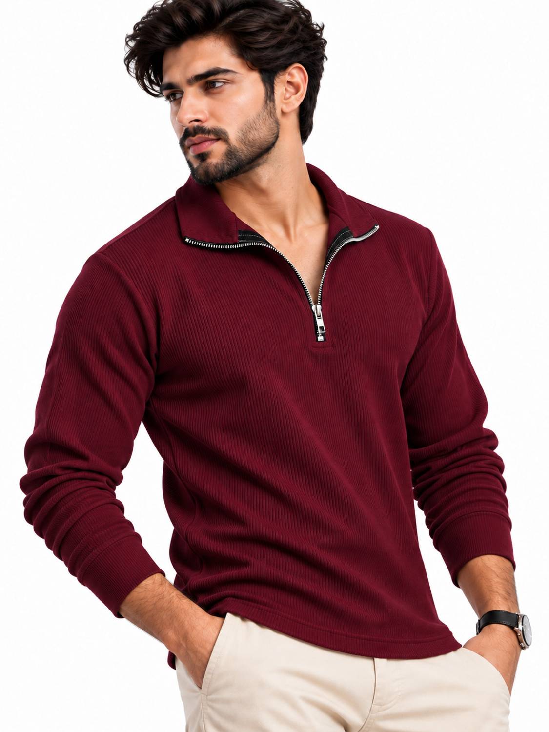 DarkMount Solid High Neck Casual Men Maroon Sweater - Image 4