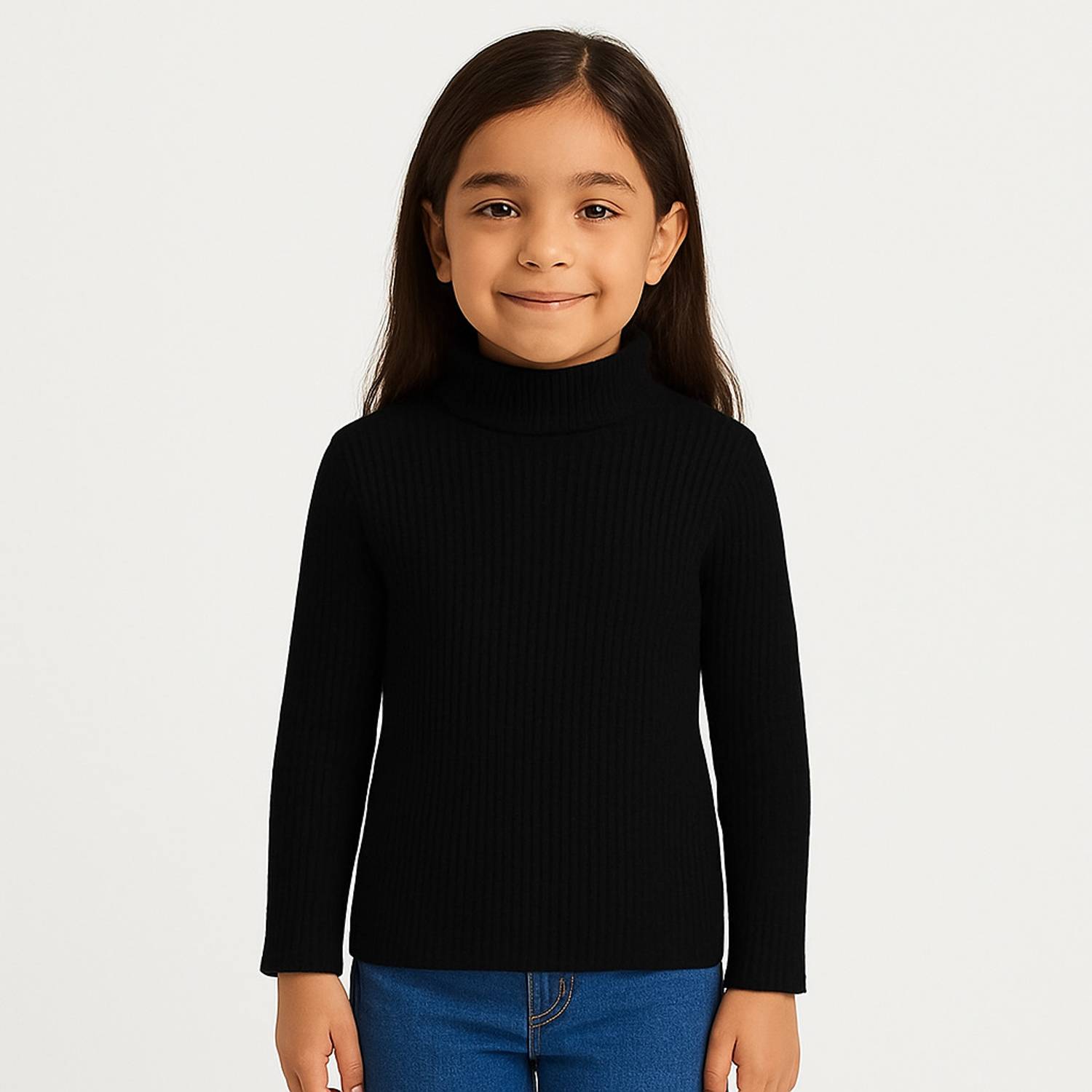 Chiclift Woven High Neck Casual Baby Girls Black Sweater