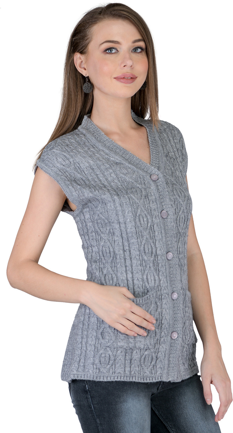 Image of lady willington Women Self Design V Neck Grey Sweater