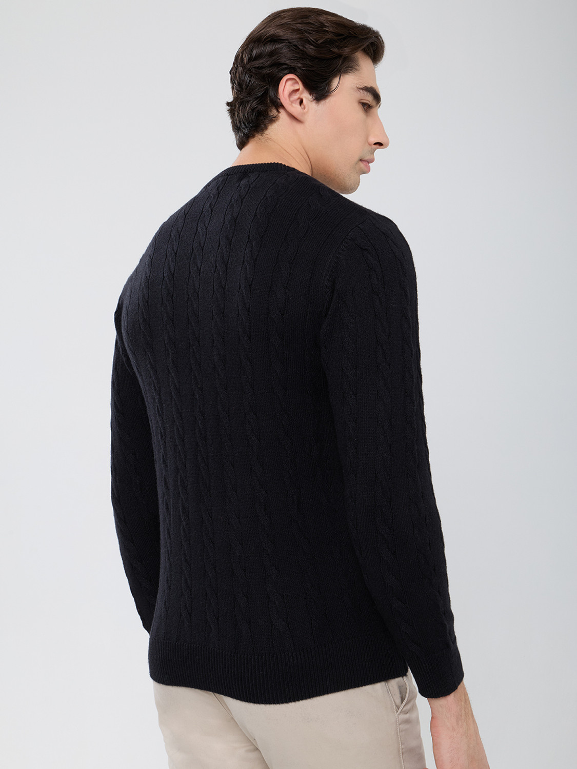 Image of MONTE CARLO Men Solid Round Neck Black Sweater