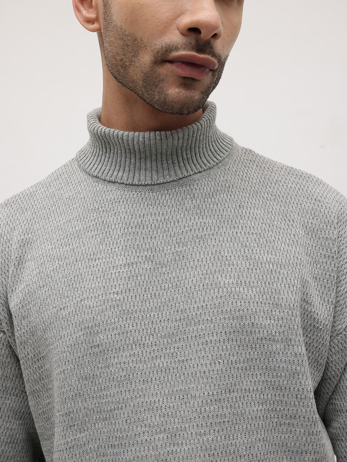 Image of Roadster Solid Turtle Neck Casual Men Grey Sweater