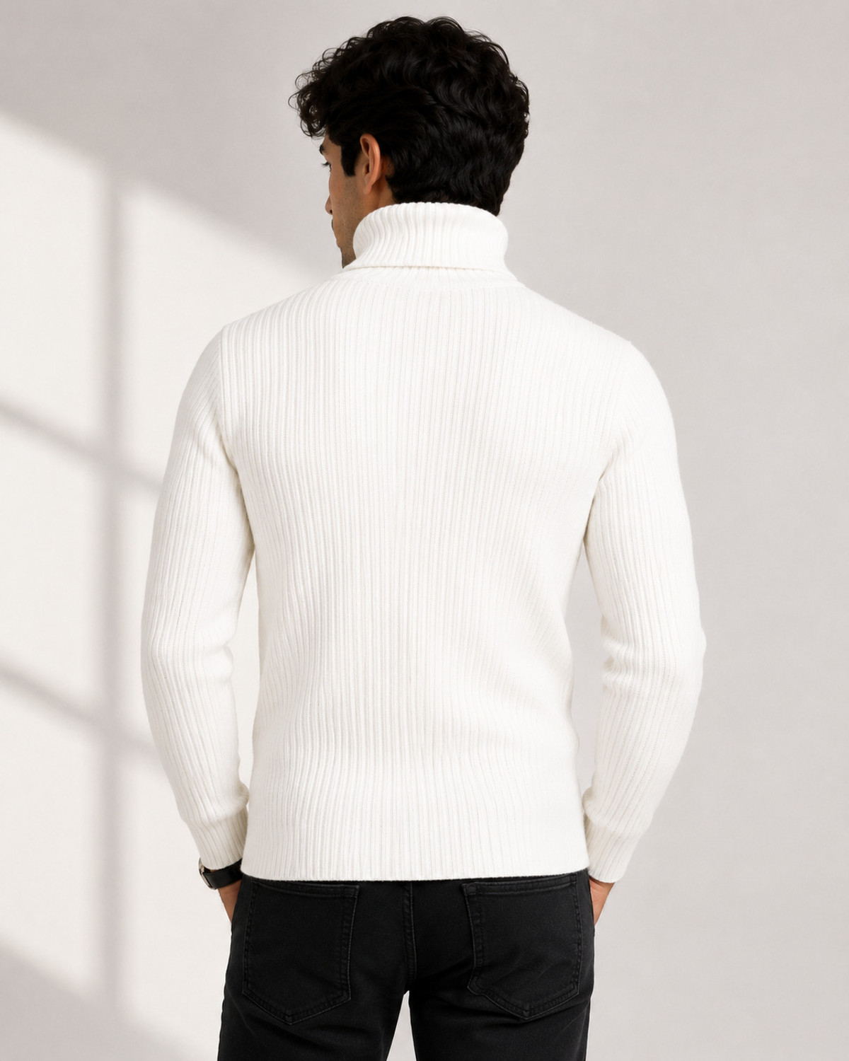 Image of Alltribe Men Solid High Neck White Sweater