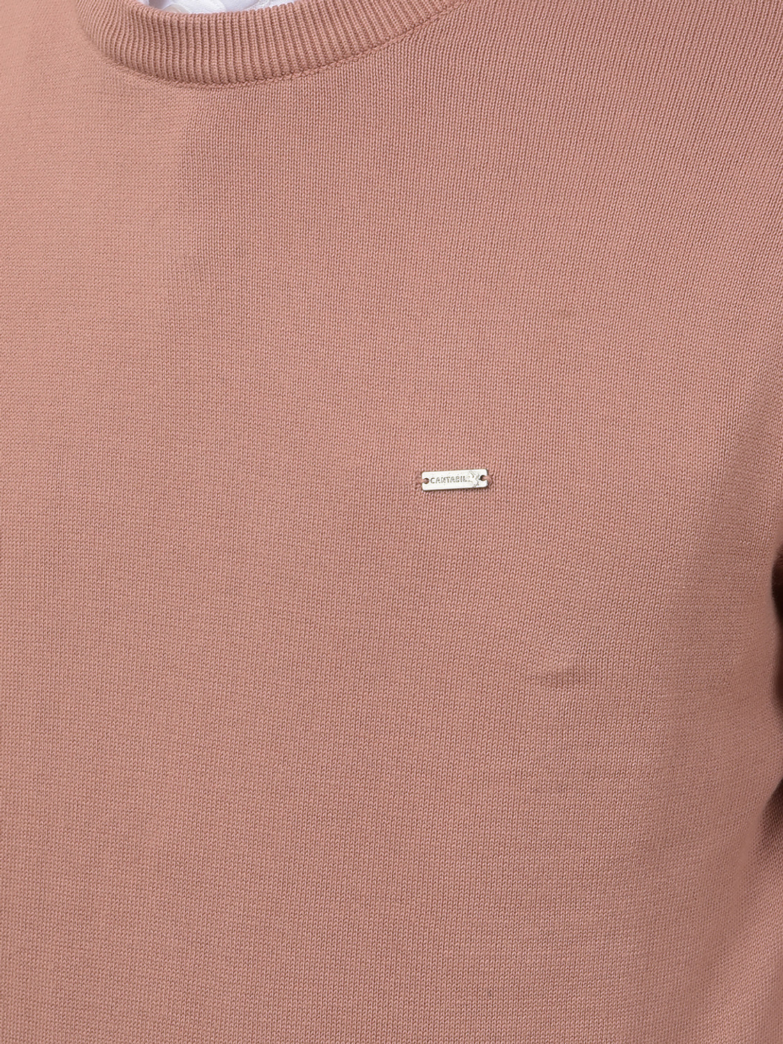 Image of CANTABIL Solid Round Neck Casual Men Pink Sweater