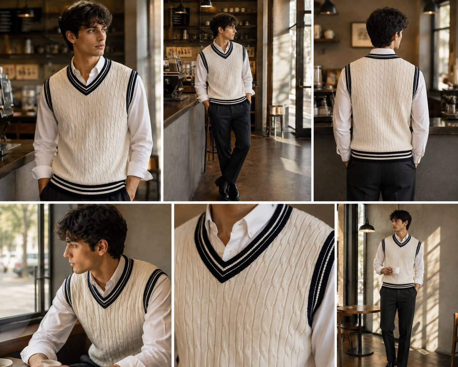 Image of KaramKar Self Design V Neck Casual Men Beige Sweater