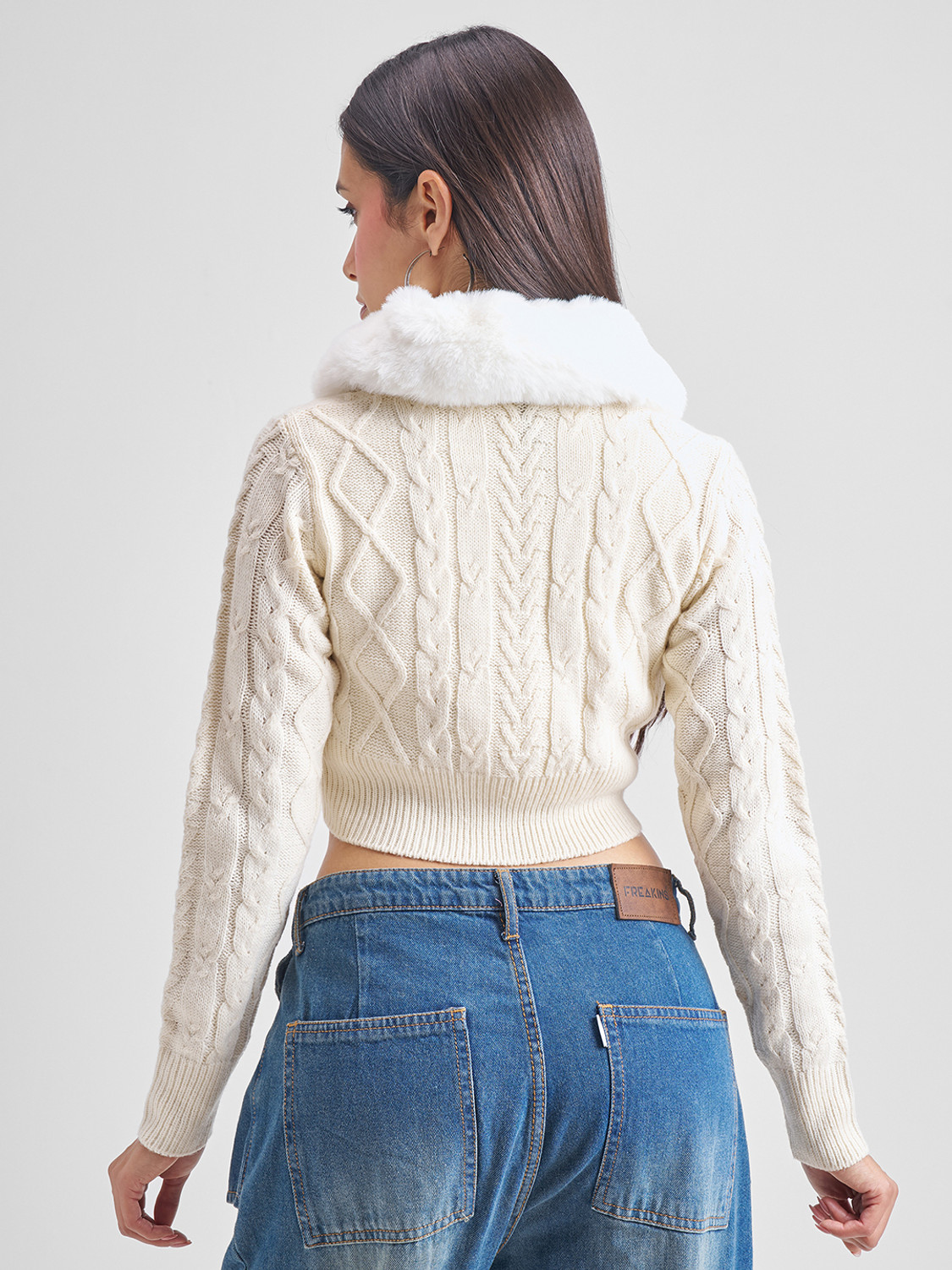 Image of Tokyo Talkies Solid Collared Neck Casual Women White Sweater