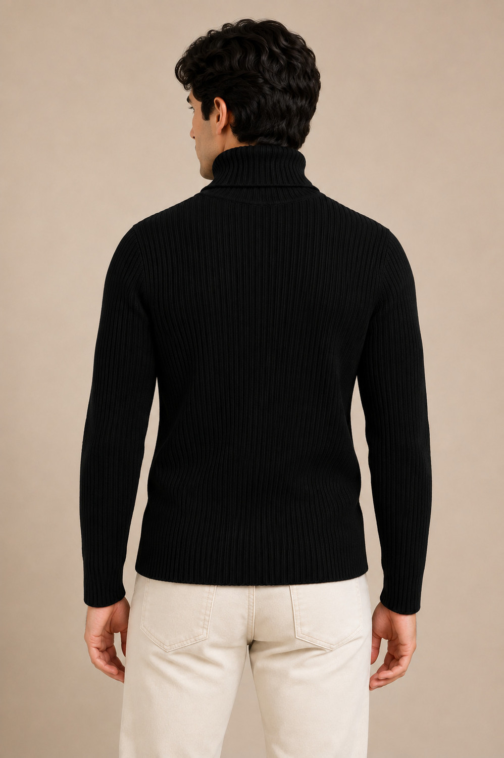 Image of Alltribe Men Solid High Neck Black Sweater