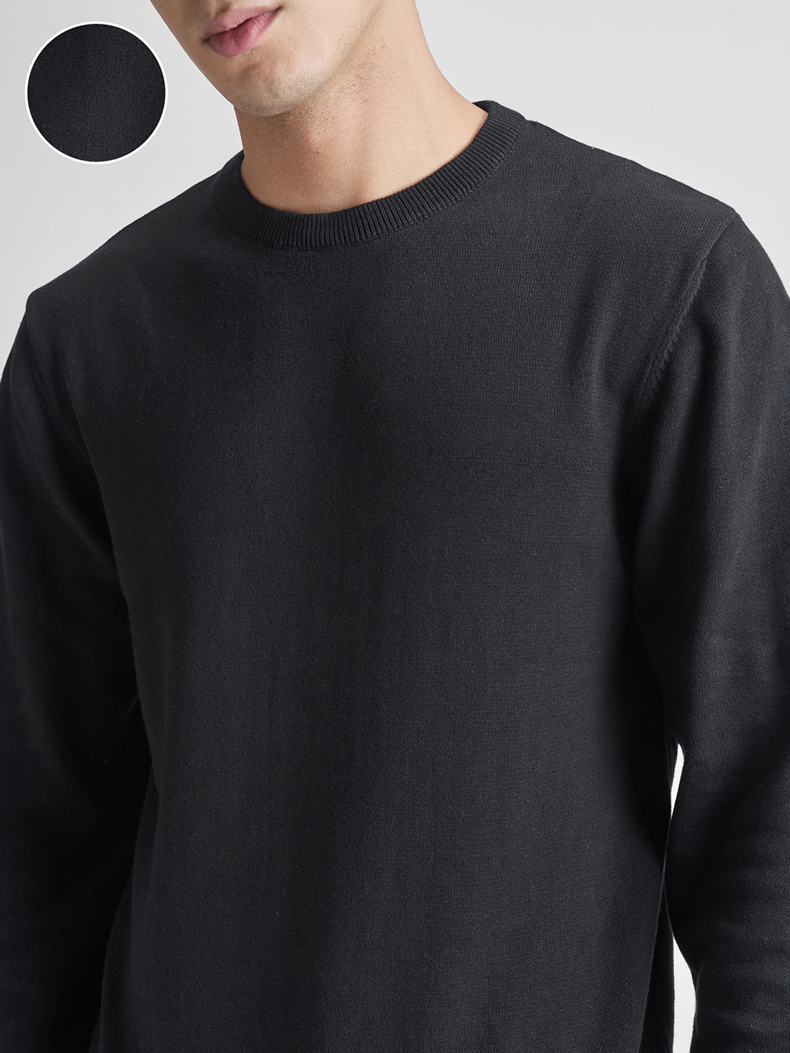 Image of HIGHLANDER Solid Round Neck Casual Men Black Sweater