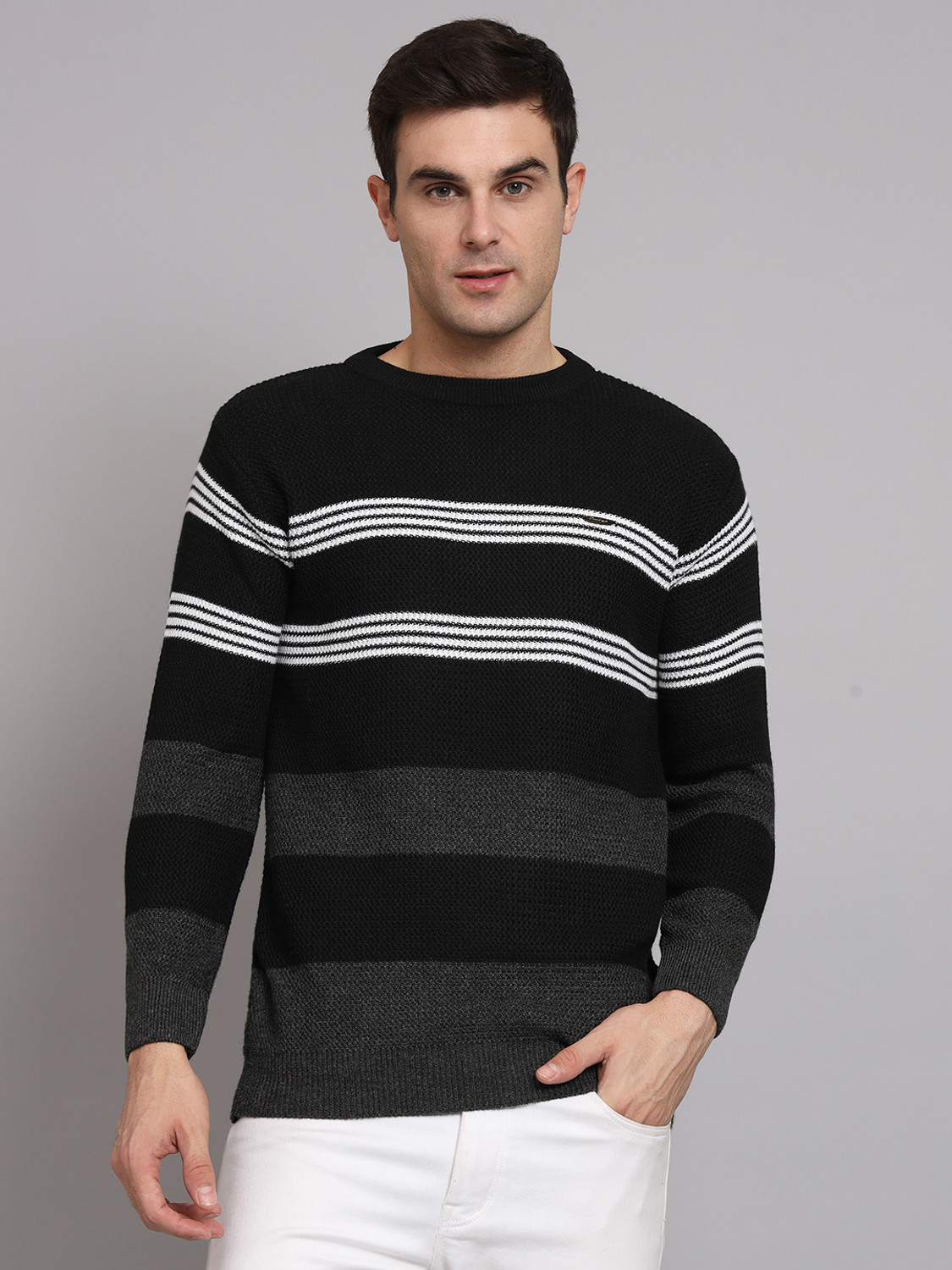 Image of eWools Striped, Colorblock Round Neck Casual Men Multicolor Sweater