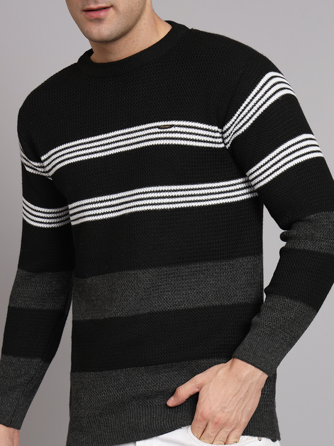 Image of eWools Striped, Colorblock Round Neck Casual Men Multicolor Sweater