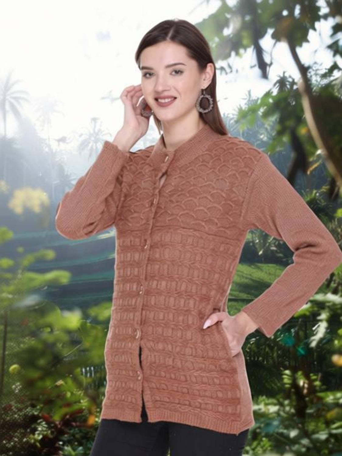 Biwu Solid Round Neck Casual Women Brown Sweater
