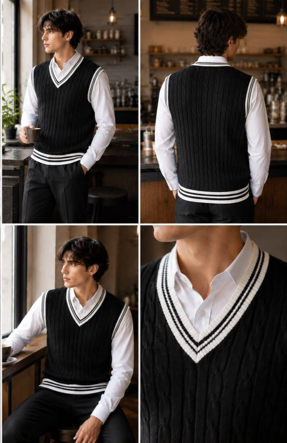Image of KaramKar Self Design V Neck Casual Men Black Sweater