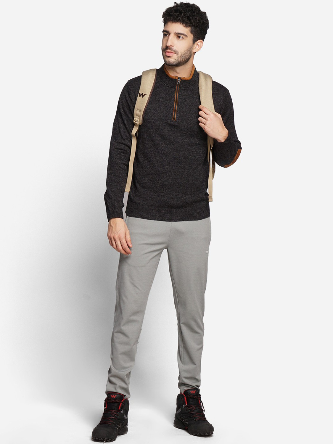 Image of Wildcraft Solid Crew Neck Casual Men Grey Sweater