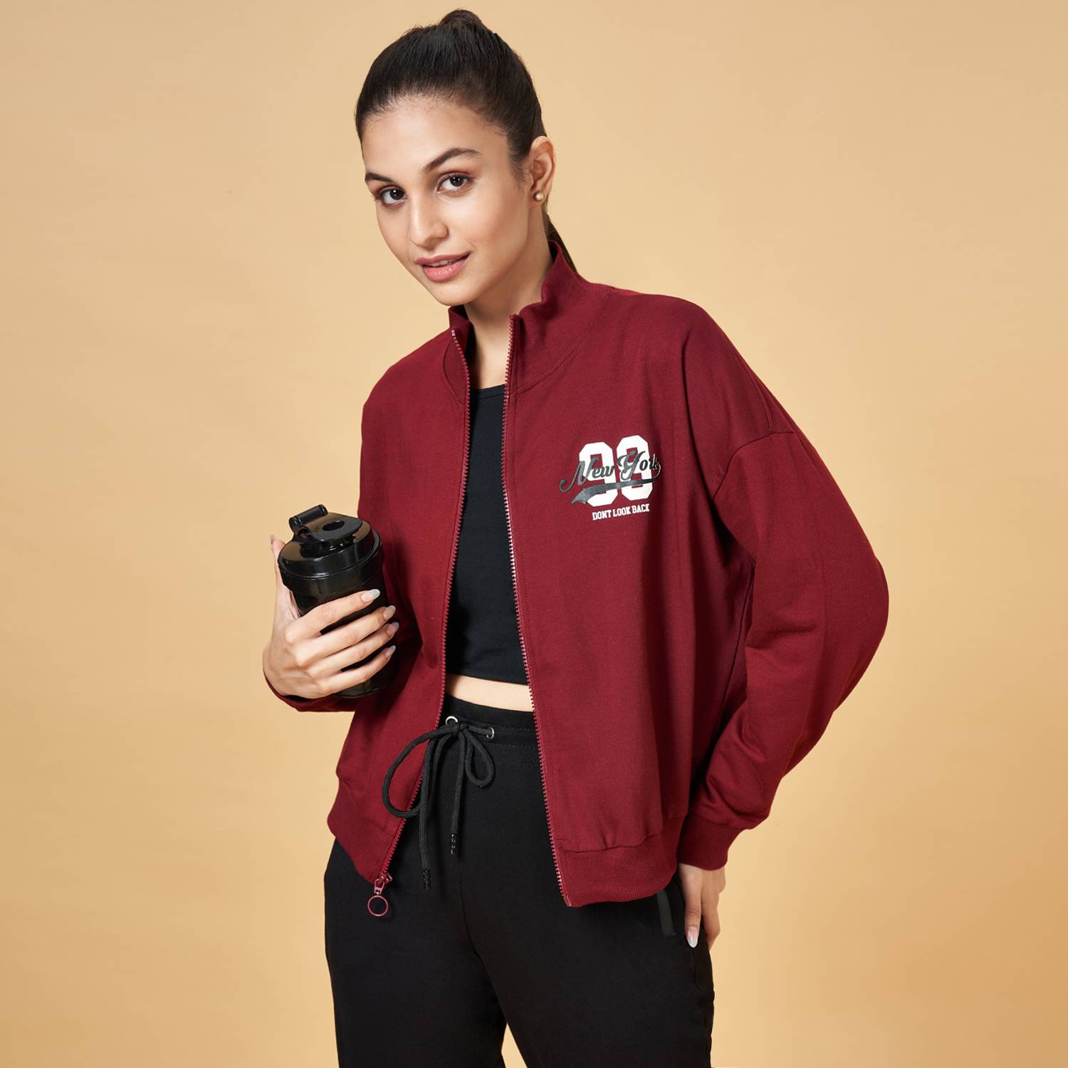 Ajile By Pantaloons Full Sleeve Printed, Solid Women Sweatshirt