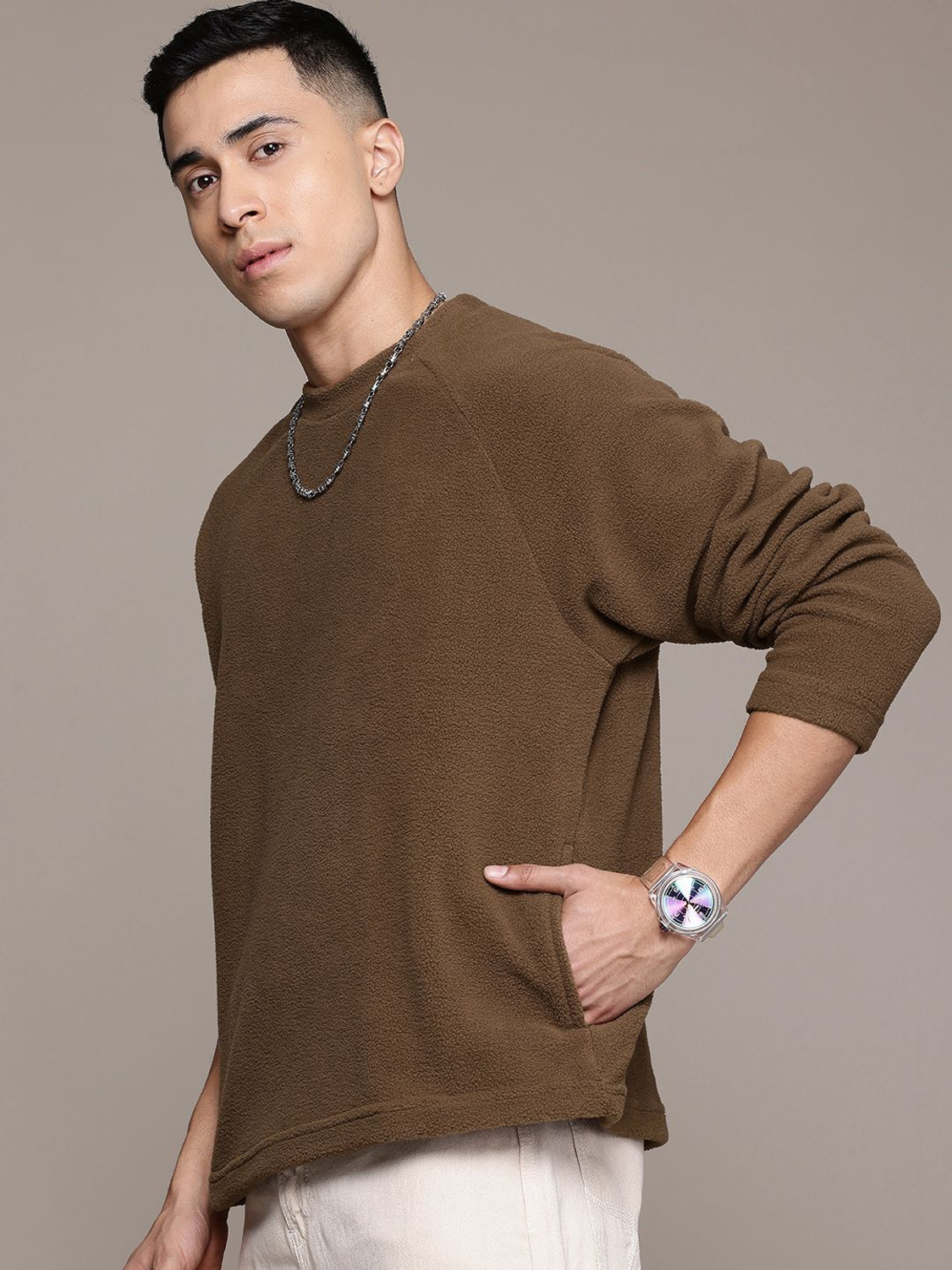 Image of Roadster Men Full Sleeve Solid Sweatshirt