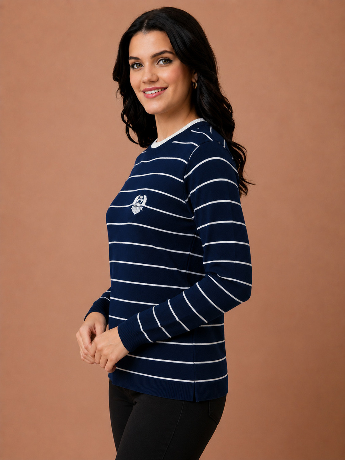 Image of ROYAL ICEBERG Women Full Sleeve Striped Sweatshirt