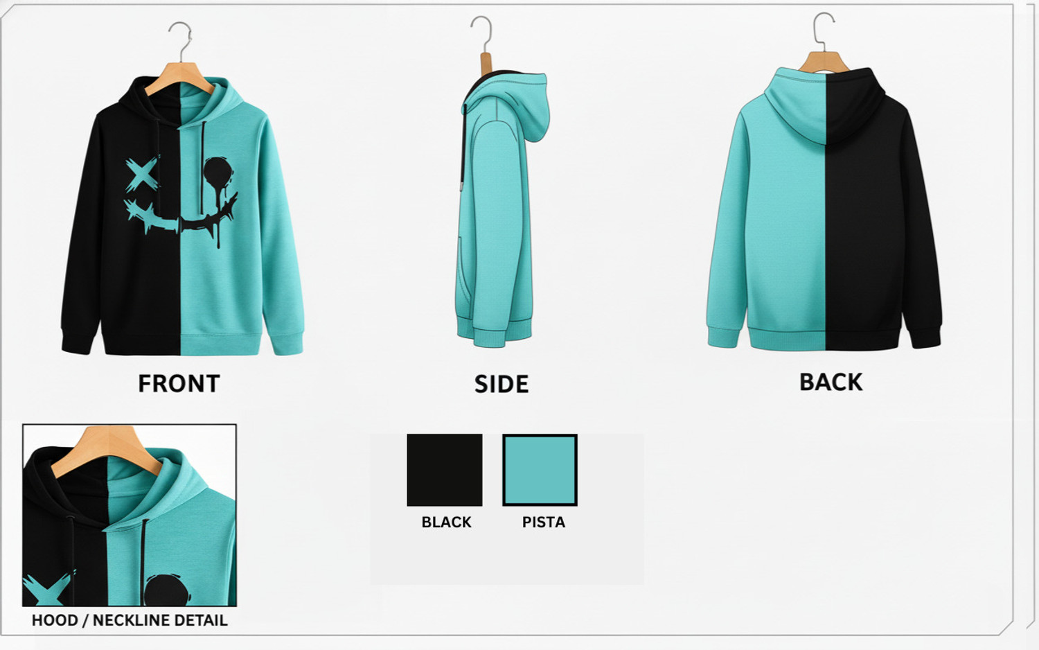 Image of Try This Colorblock Men Hooded Neck Light Green T-Shirt