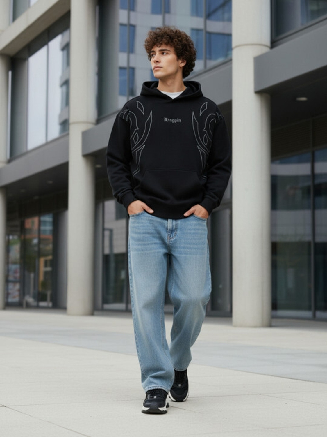 Image of Glitchez Men Full Sleeve Printed Hooded Sweatshirt