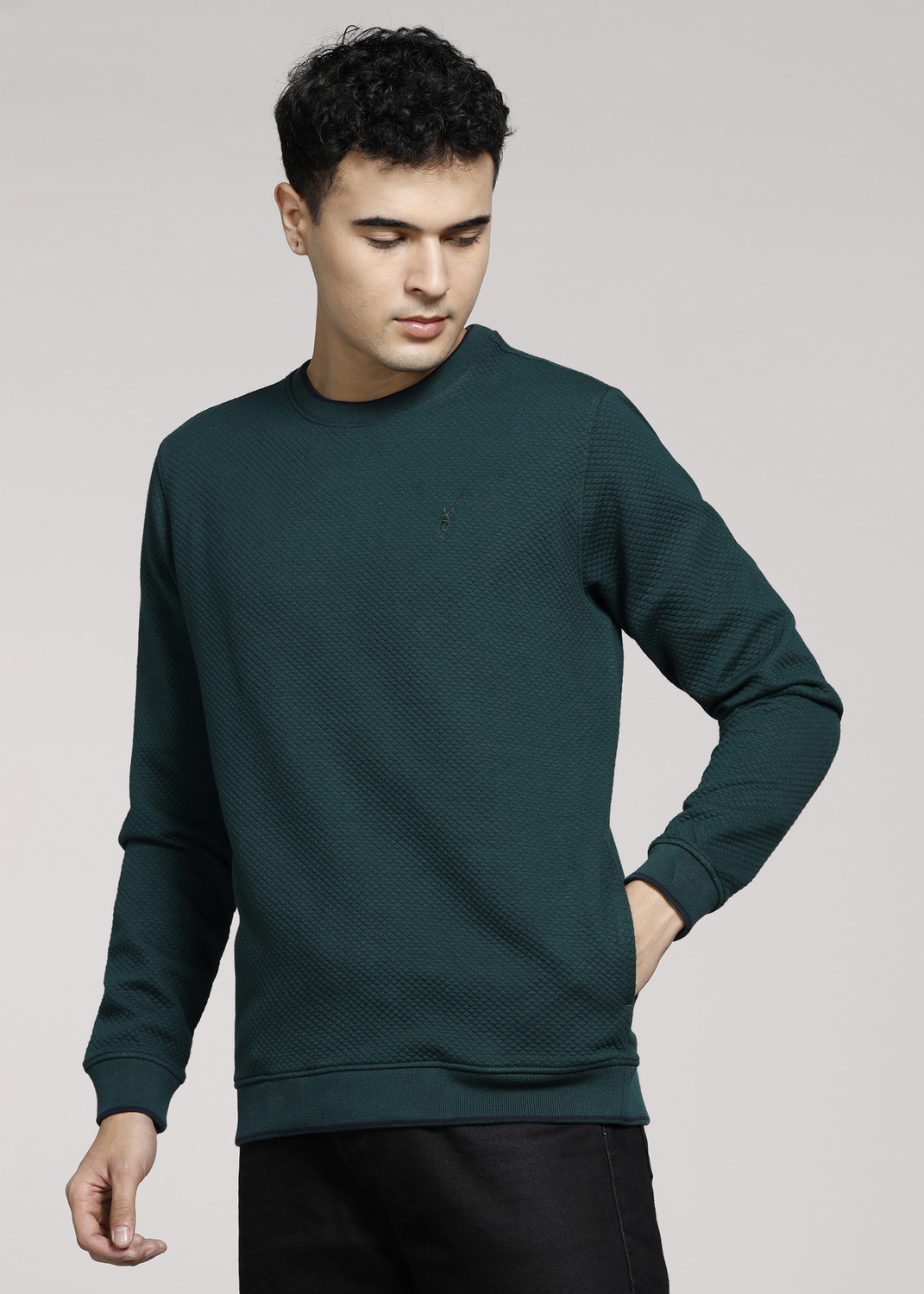 Image of PETER ENGLAND Men Full Sleeve Solid Sweatshirt