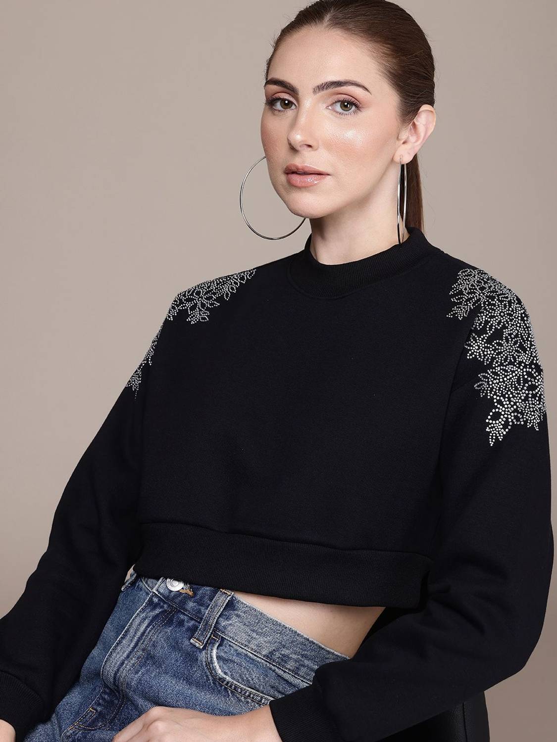 bebe Full Sleeve Embellished Women Sweatshirt