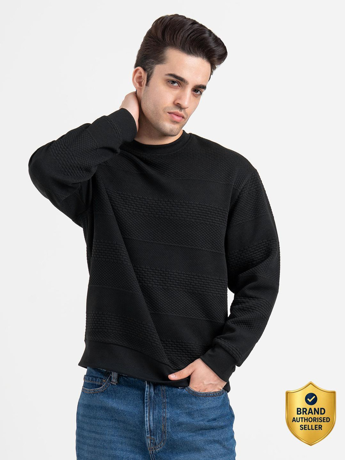 Image of RED TAPE Men Full Sleeve Self Design Sweatshirt