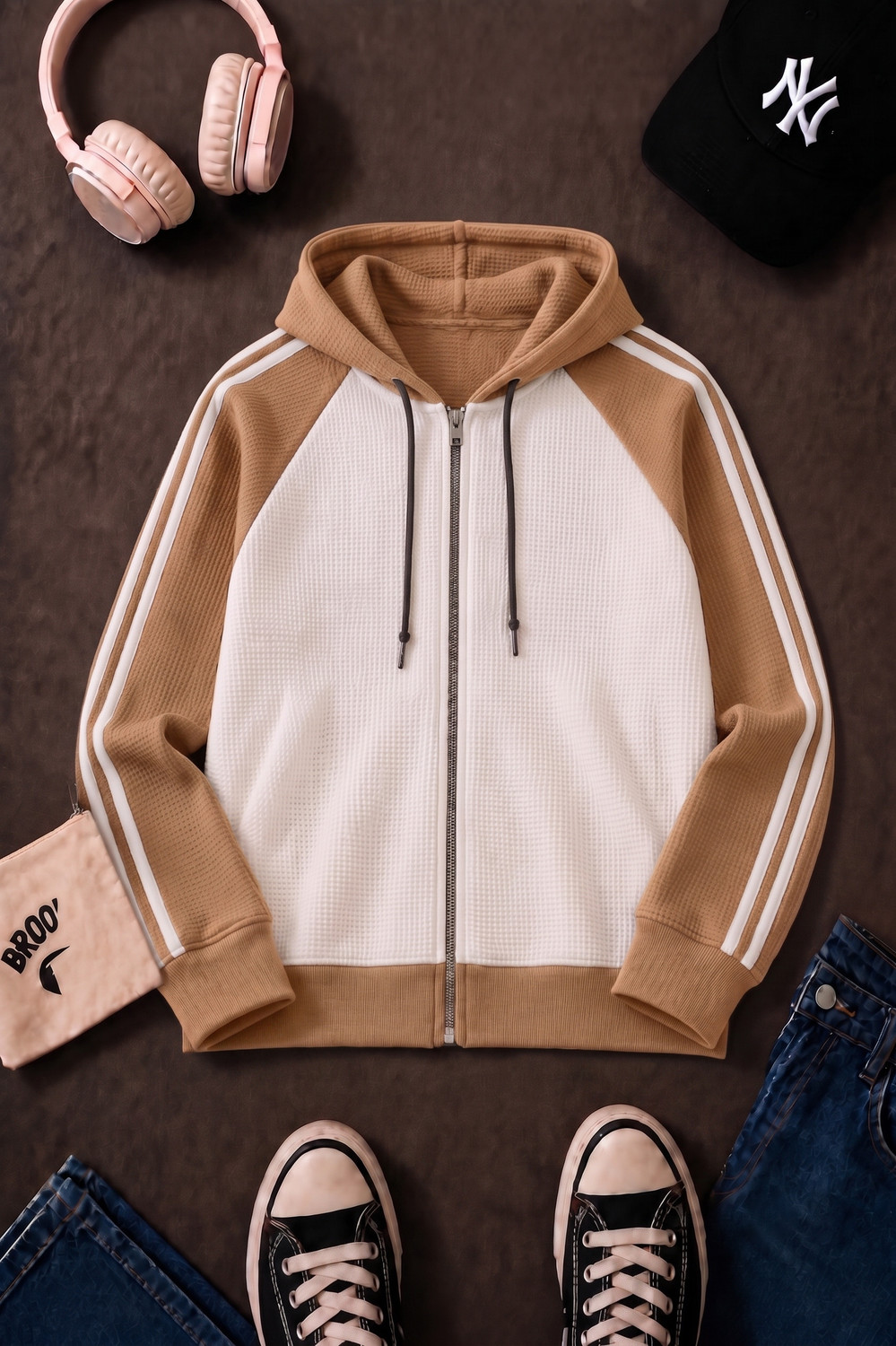 Image of Try This Men Full Sleeve Color Block Hooded Sweatshirt