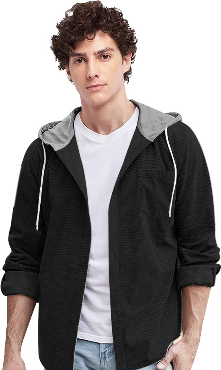 EyeBogler Men Self Design Casual Black, Grey Shirt - Image 3