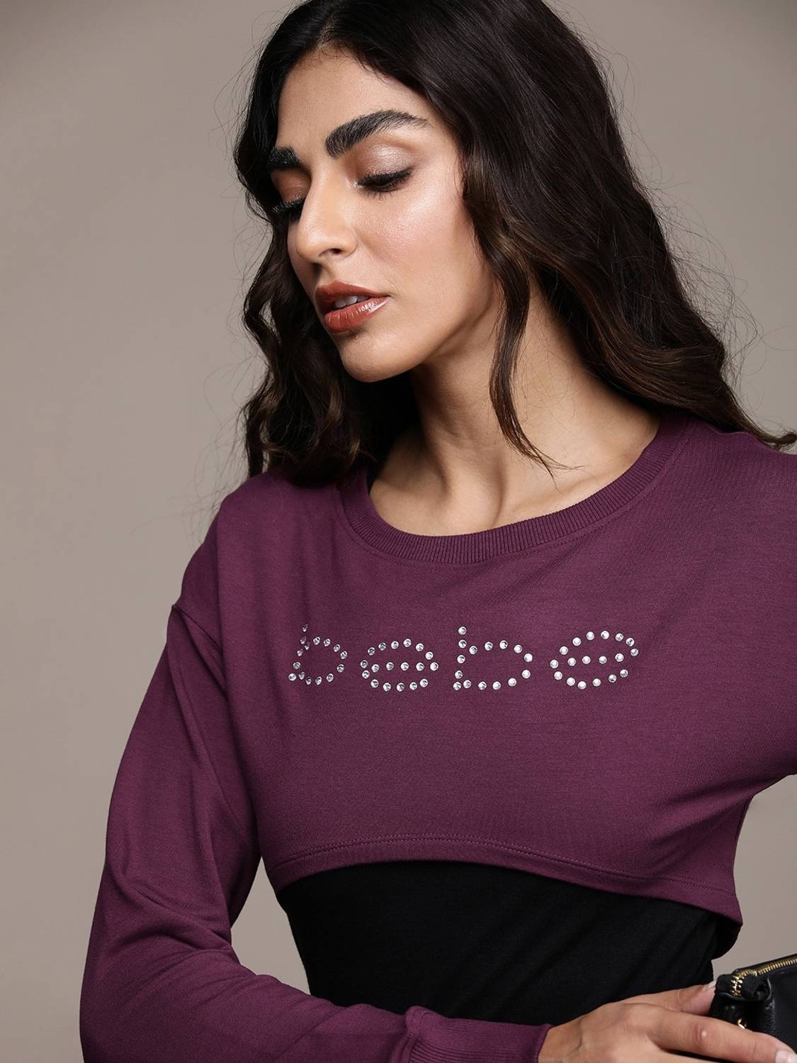 bebe Full Sleeve Embellished Women Sweatshirt